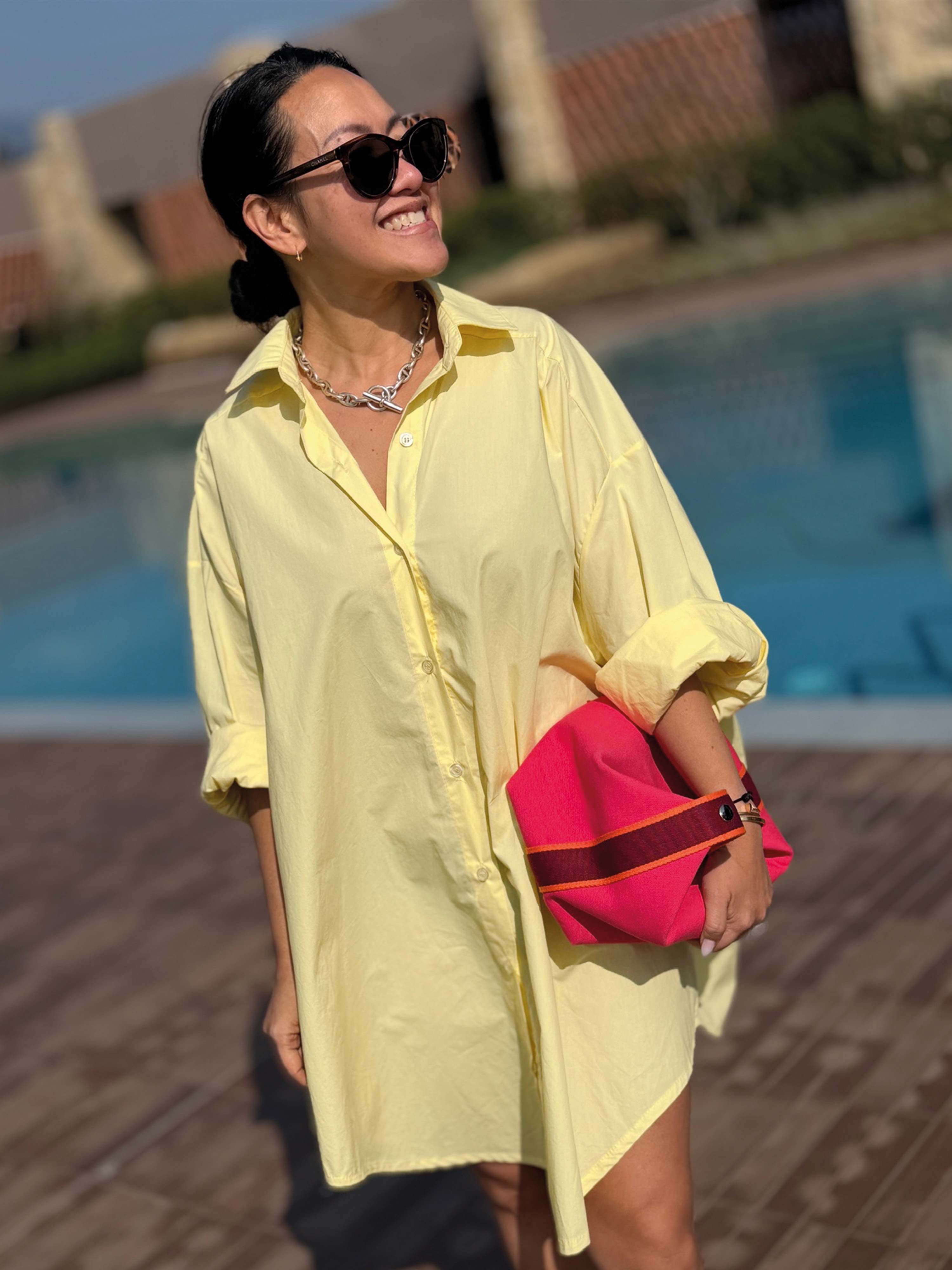 Cotton Long Oversize Hemdbluse - Butter Yellow