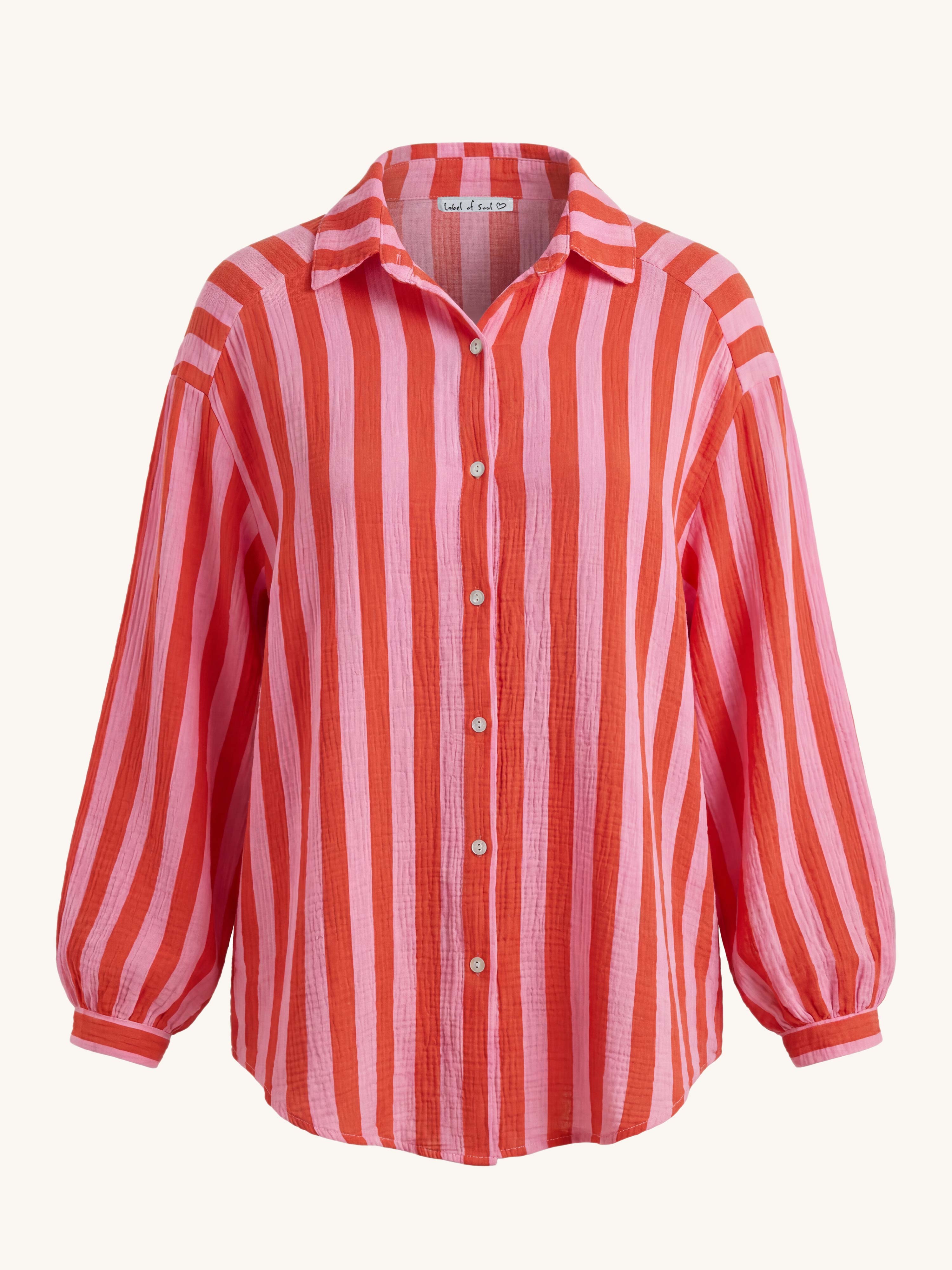 Musselin Midi Oversize Bluse - BIG STRIPES - Lollipop