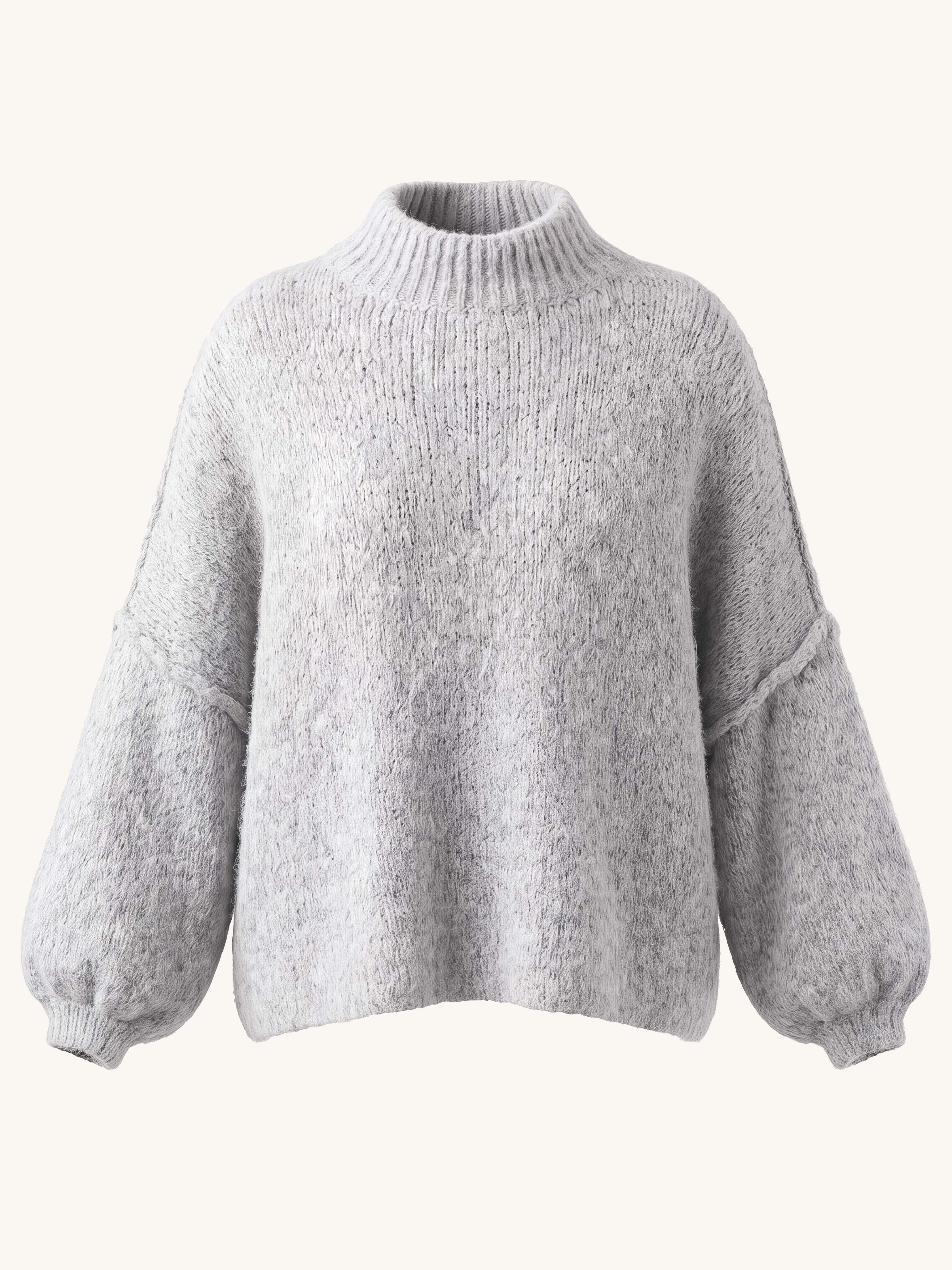 Oversize Strickpullover mit Stehkragen FLAUSCHI - REGULAR - Hellgrau
