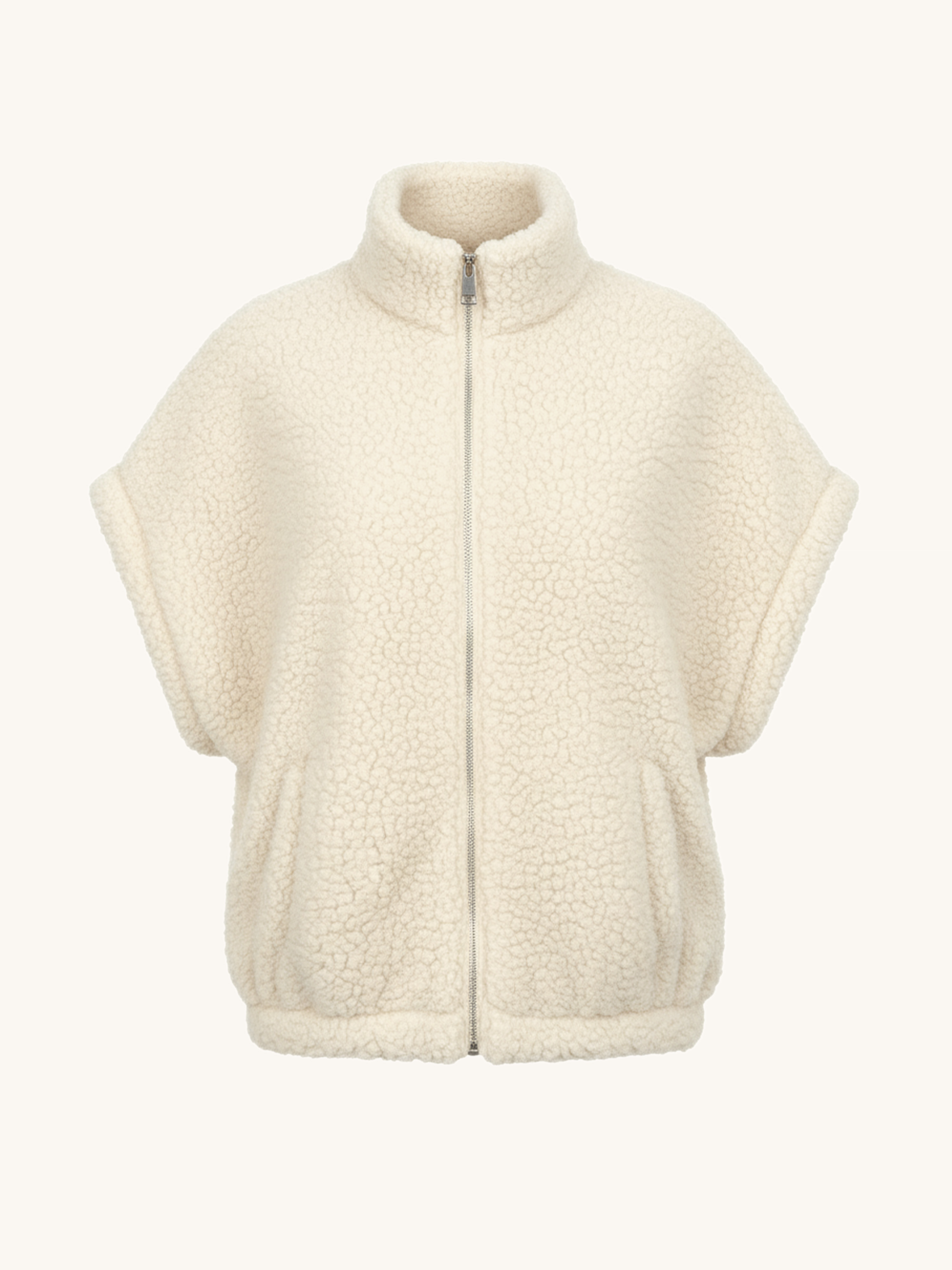 Kurzarm Teddylook Weste mit Zipper - ICON - Creme