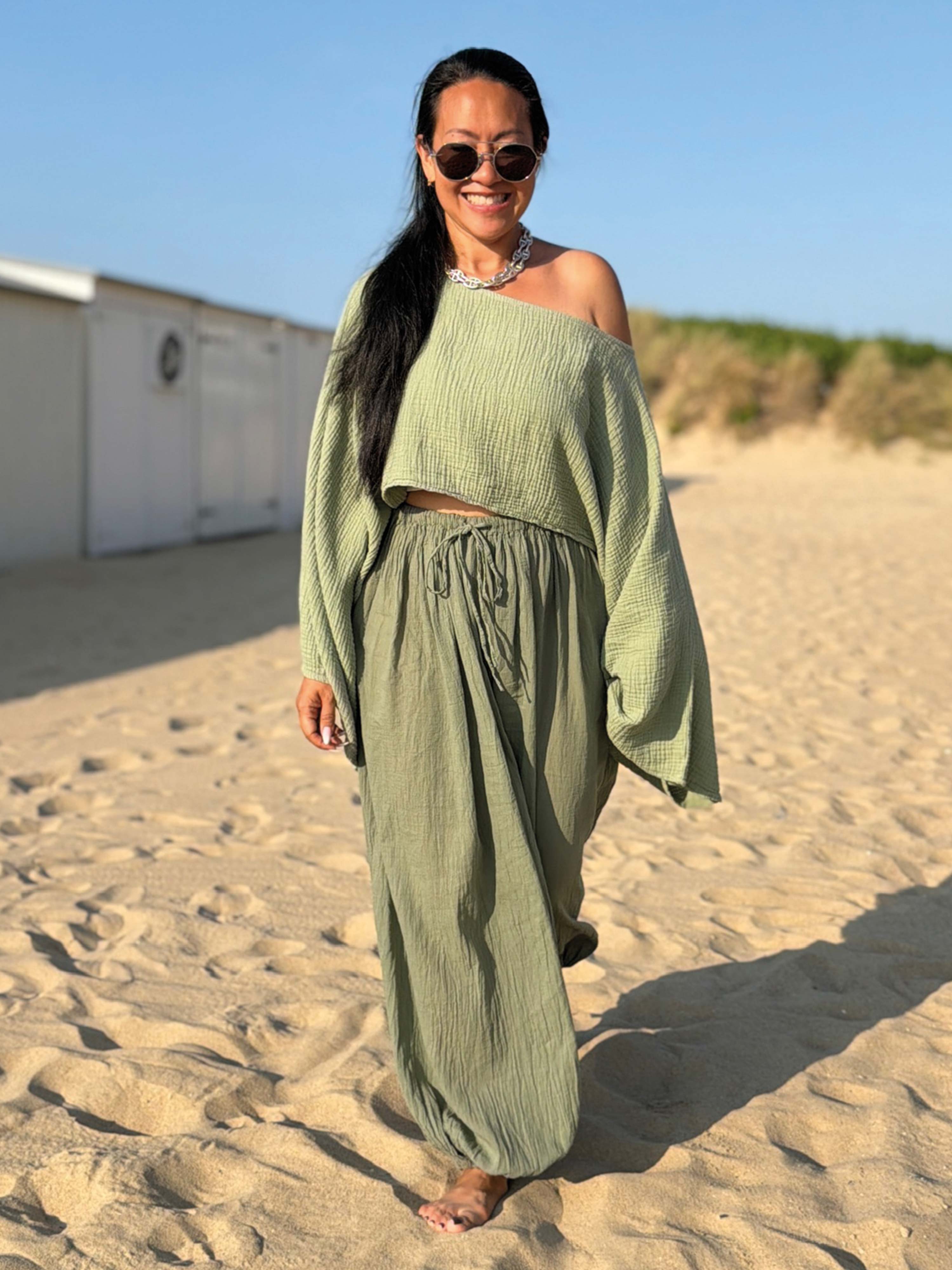 Leichte Balloon Oversize Hose - BoHo - Matcha