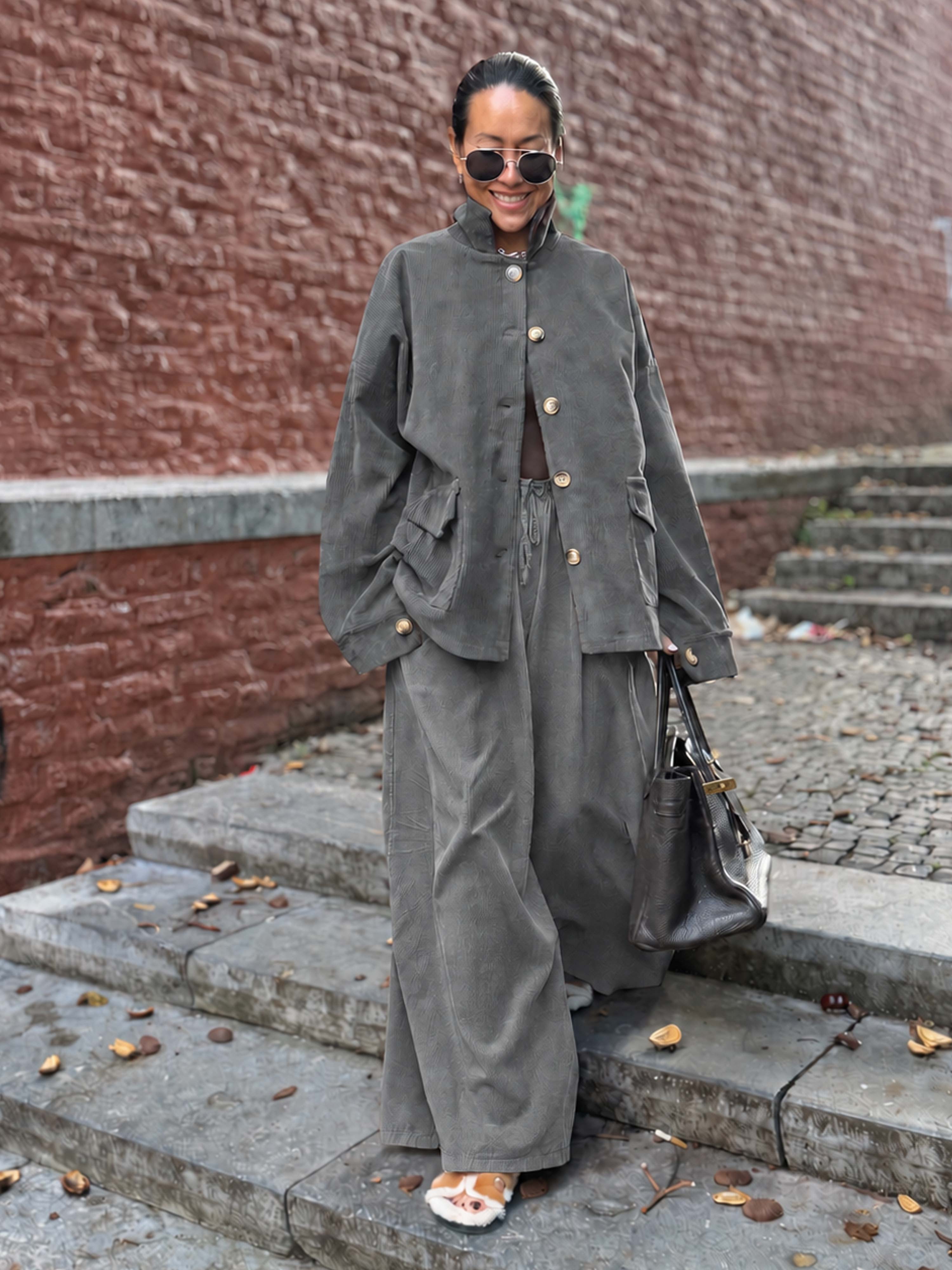 Feincord Palazzo Hose - LONG - Grau