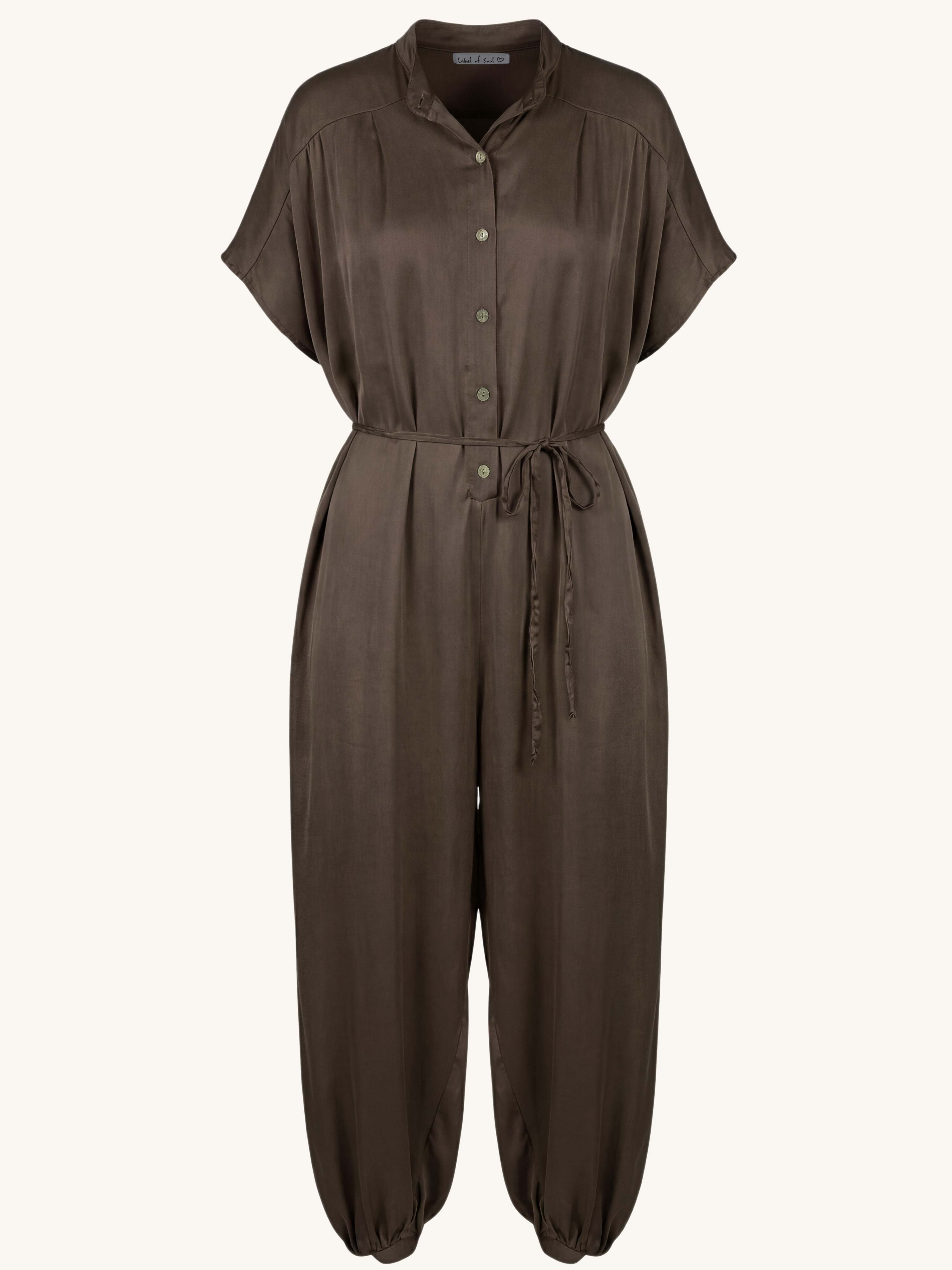 Oversize Viskose Jumpsuit mit Seidenanteil - Schoko