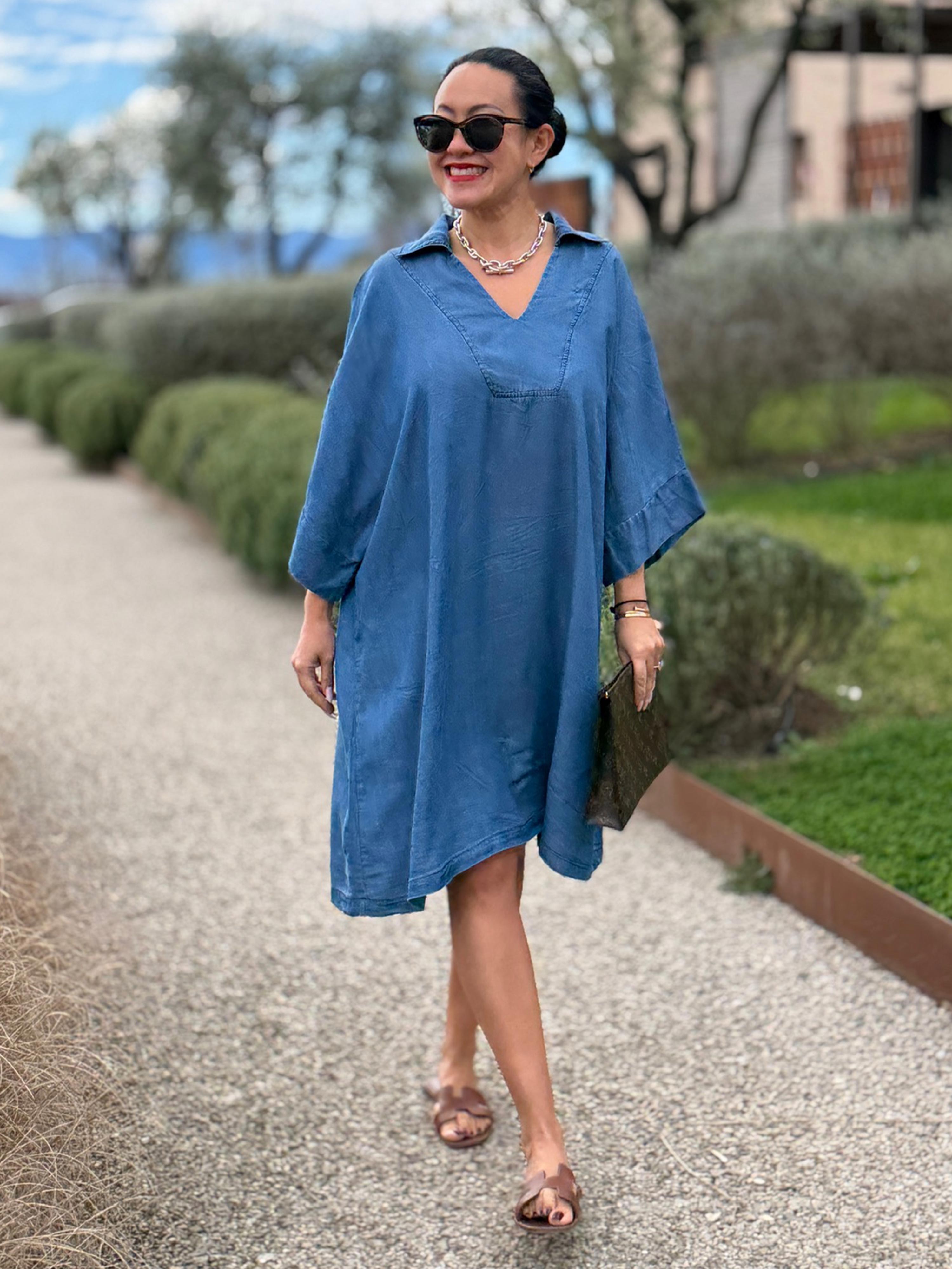 Lyocell Oversize Hemdtunika Midi - Medium Blue