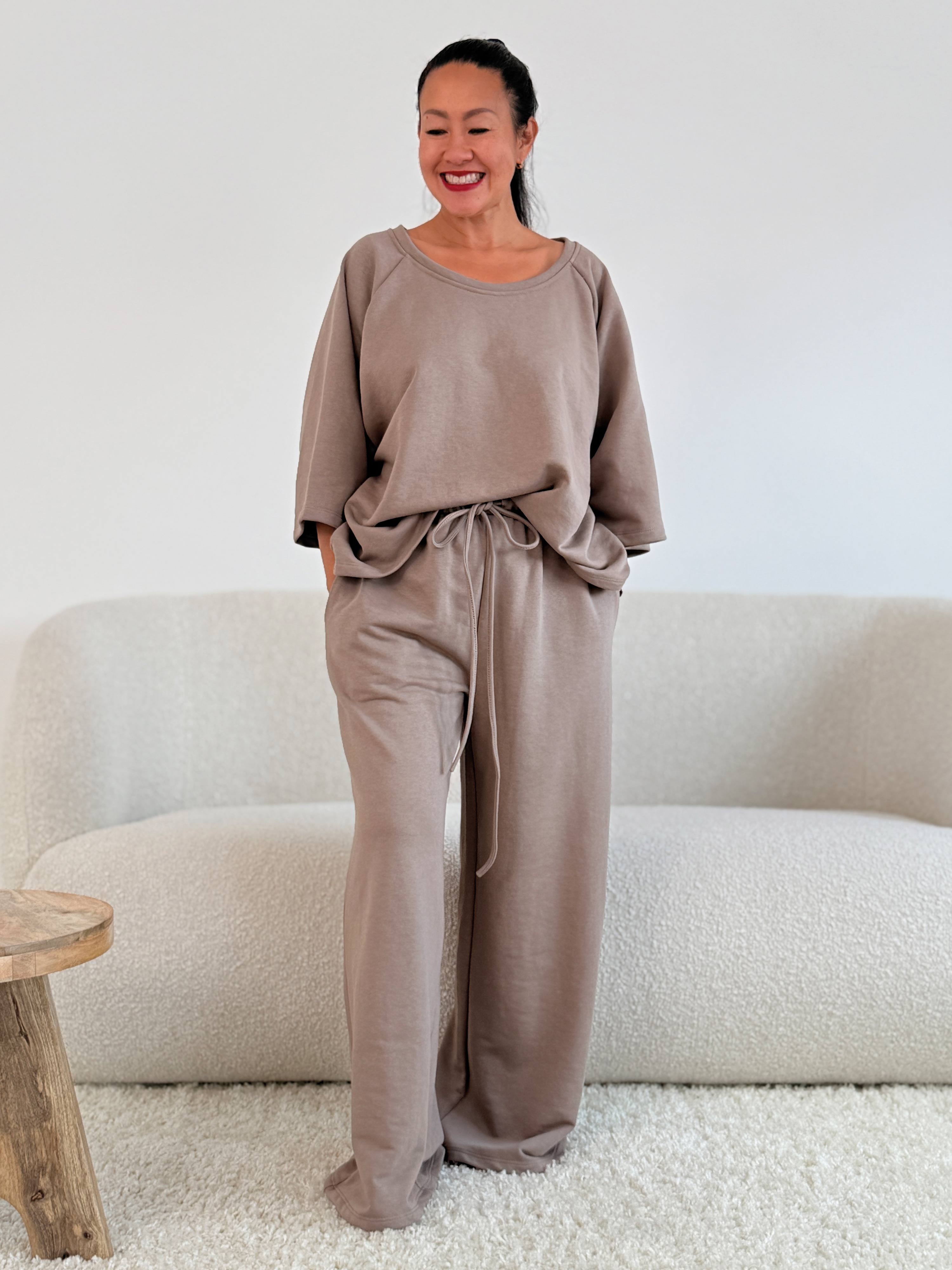 Basic Oversize Kurzarm Sweatshirt - Taupe