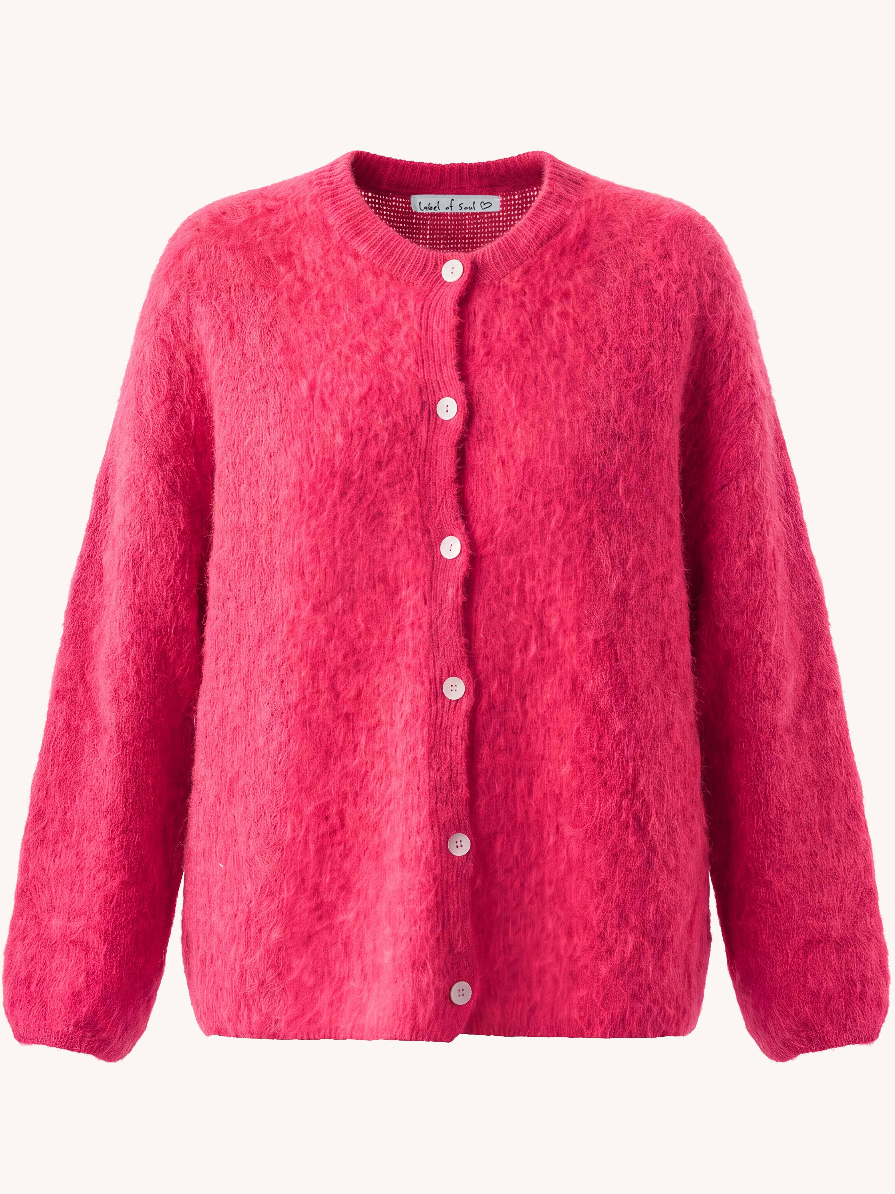 Oversize Strickjacke - FLUFFY - Neon Pink