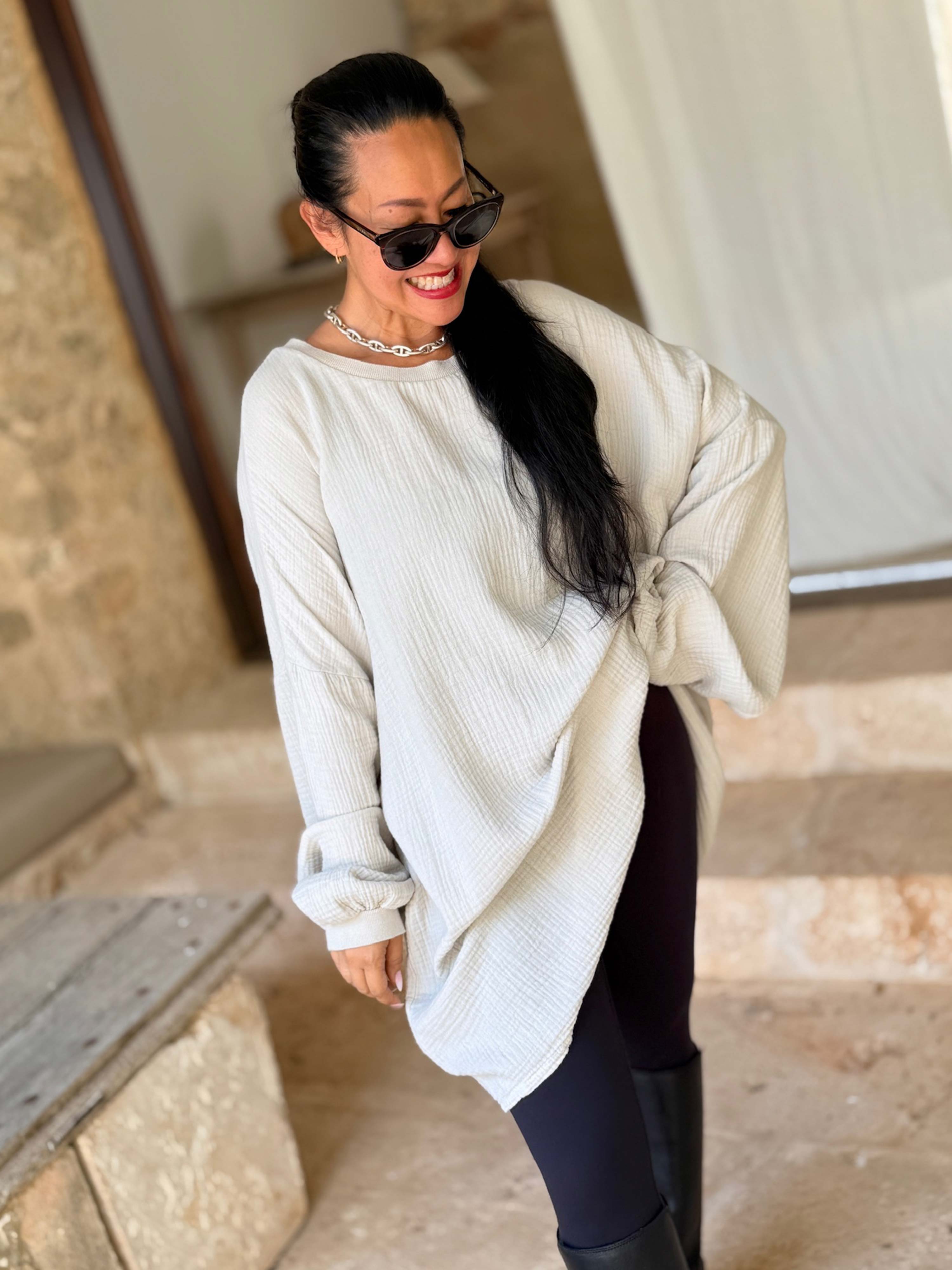 Musselin Oversize Sweatshirt - Beige