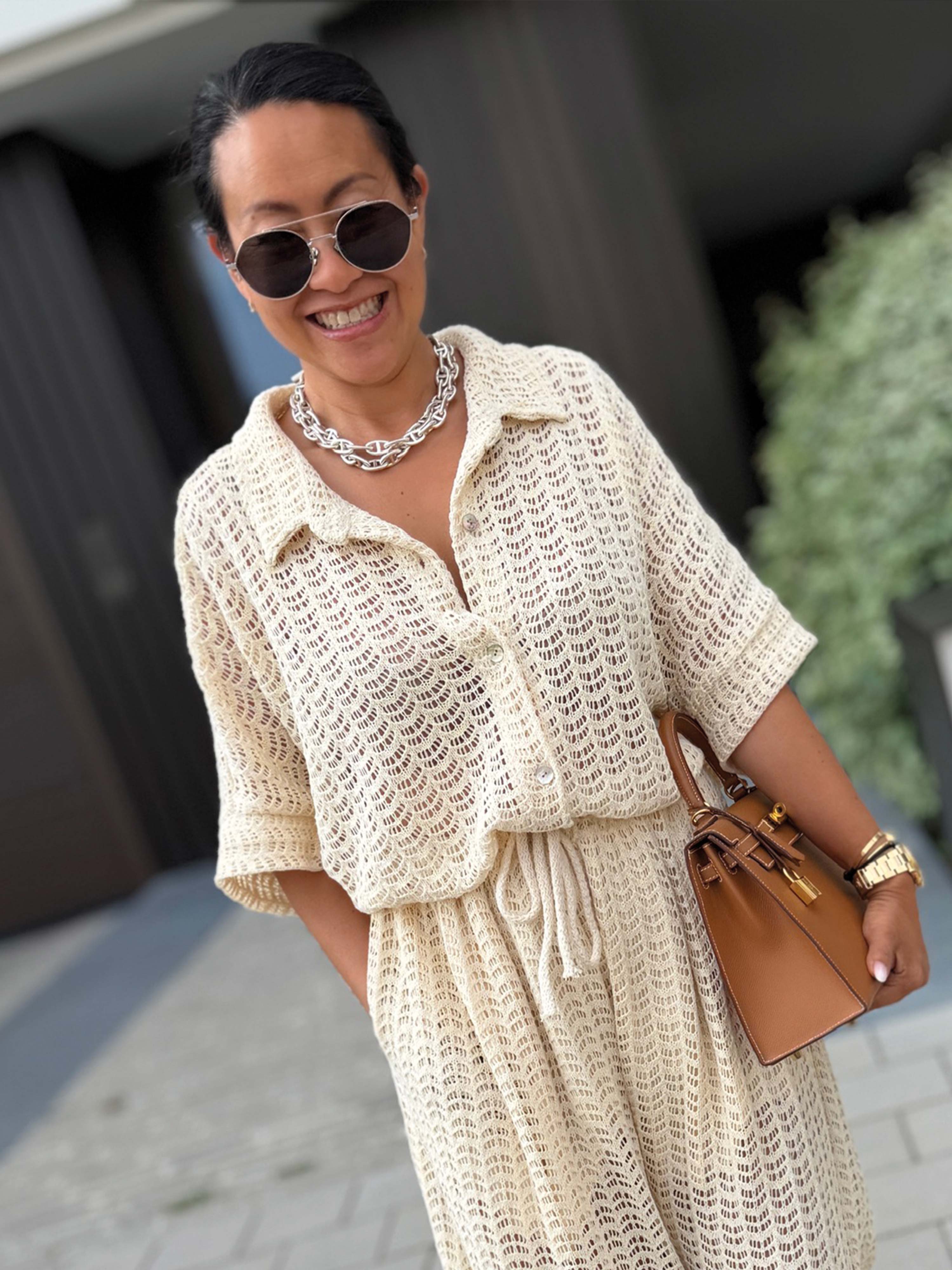Oversize Kurzarm Häkel Hemd MANACOR - Creme