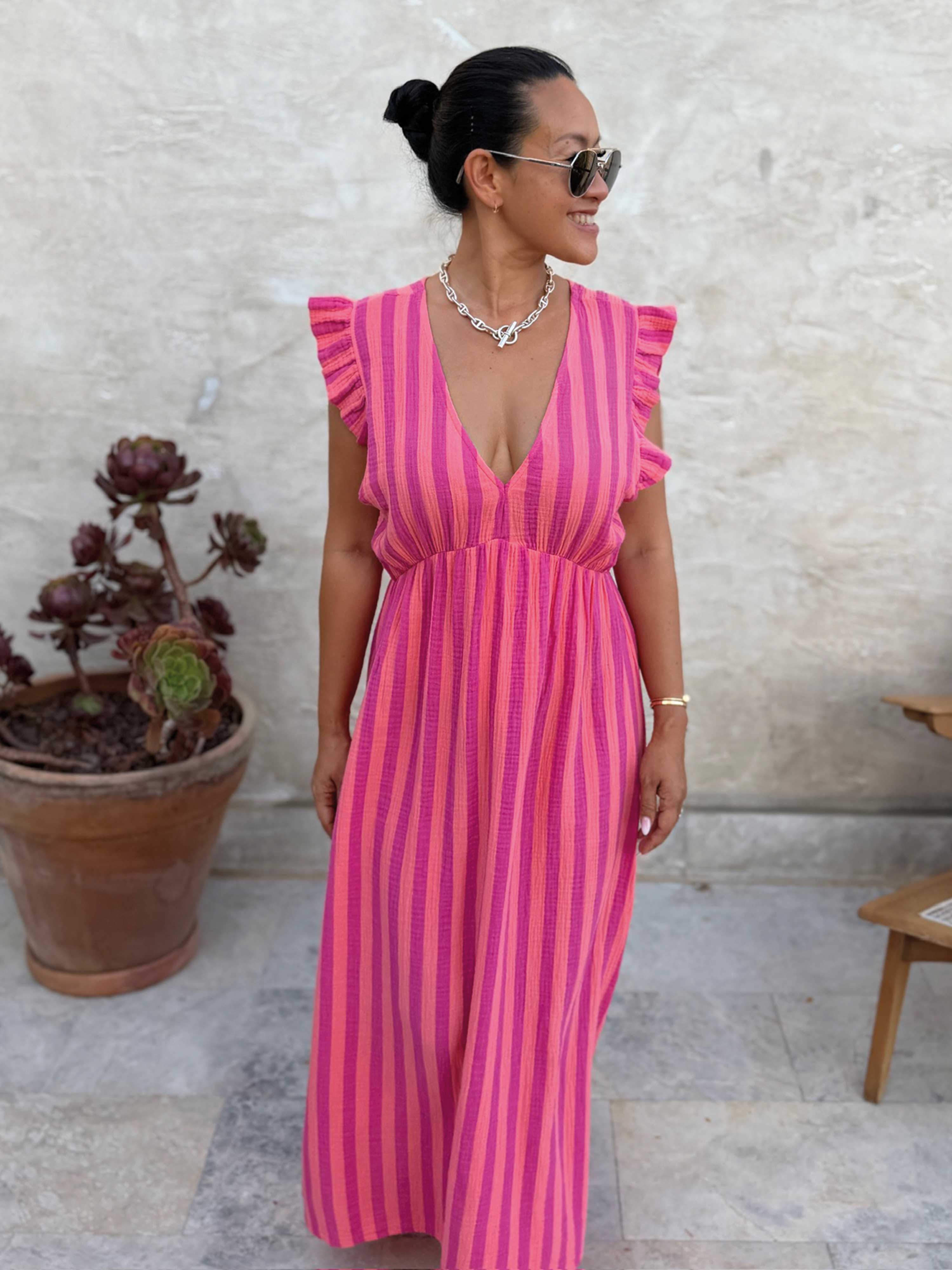 Musselin Kleid Soho - CURVY - STRIPES Flamingo Kiss
