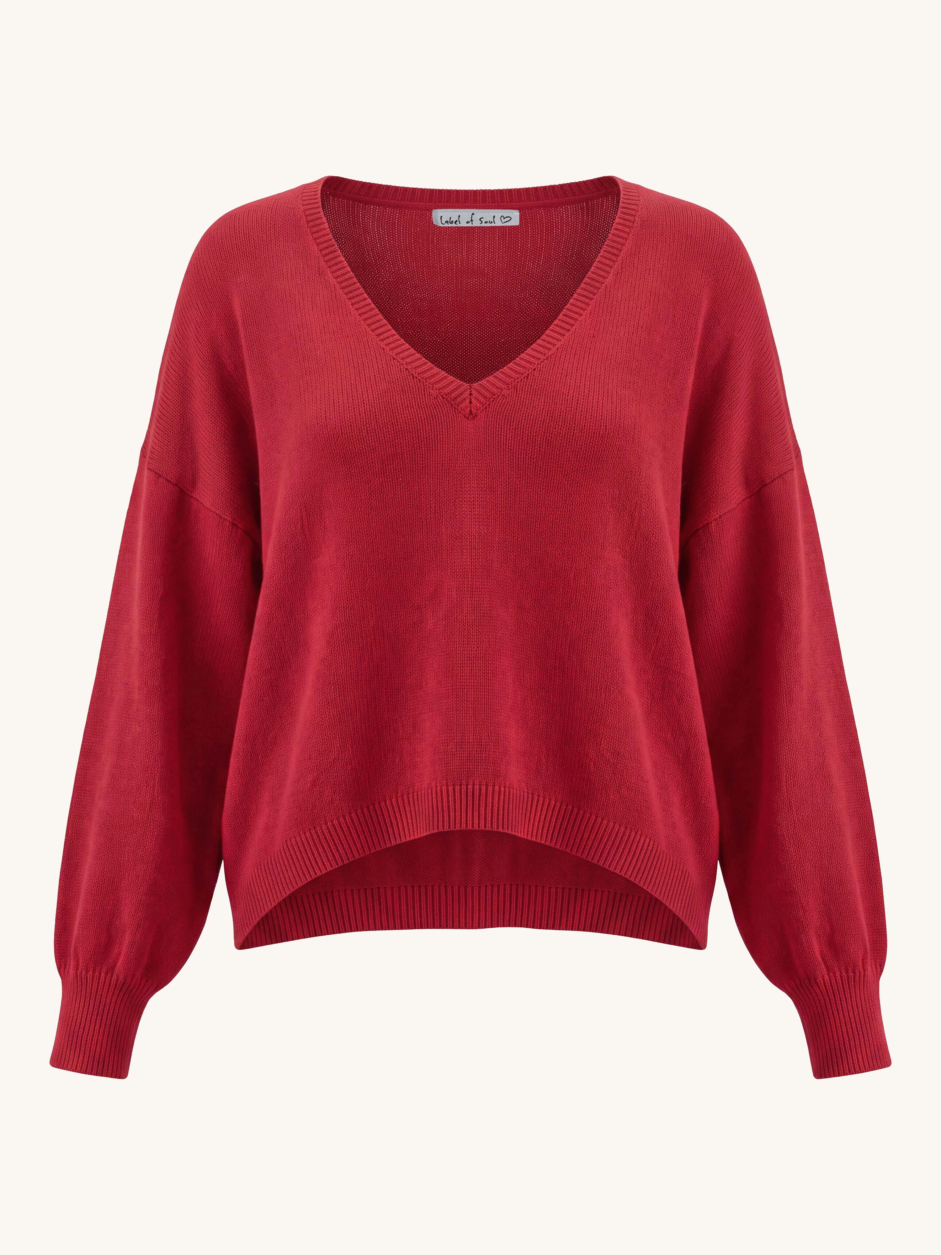Cropped Viskose Pullover mit V-Ausschnitt - Bordeaux