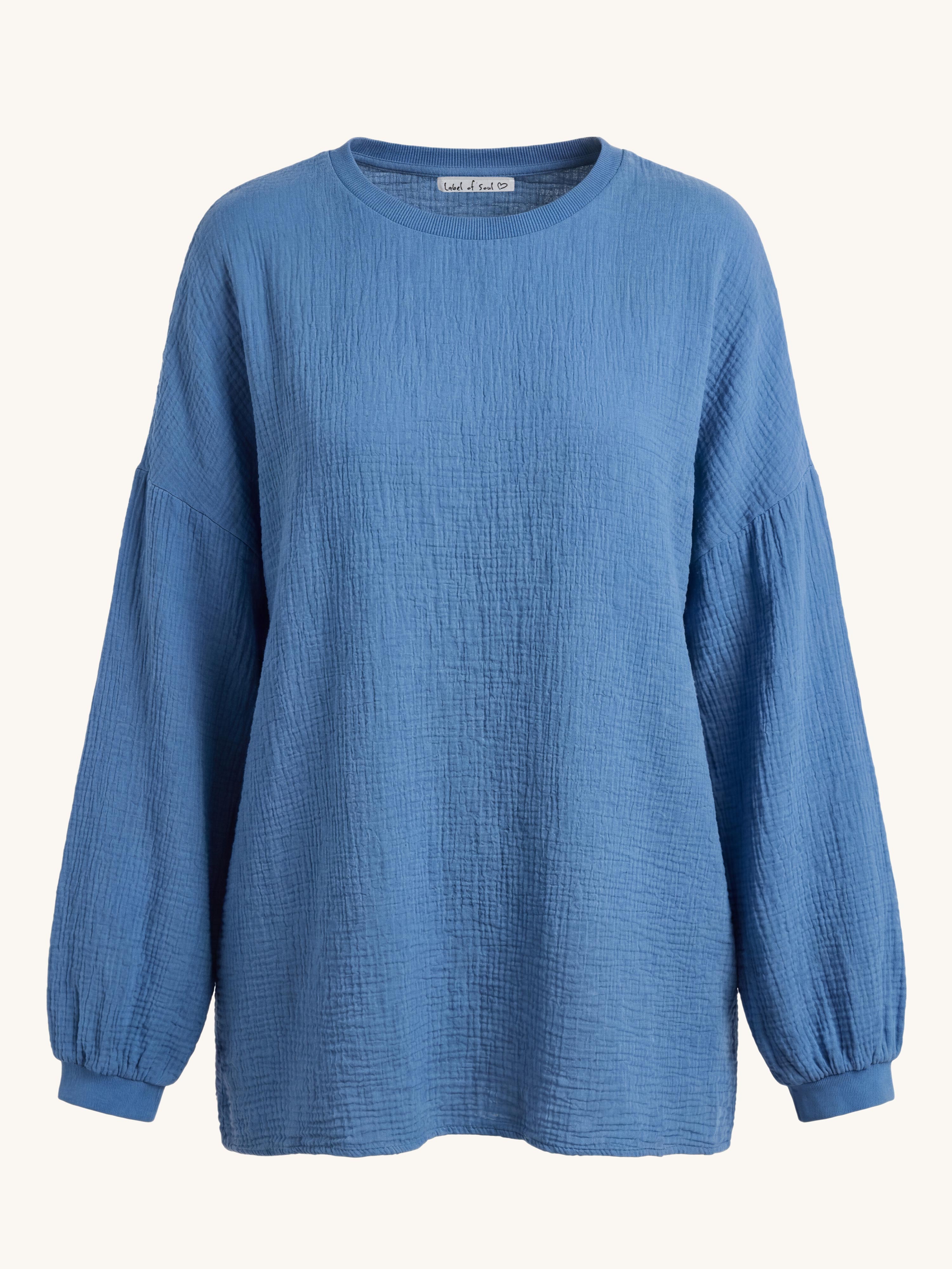 Musselin Oversize Sweatshirt - Jeansblau