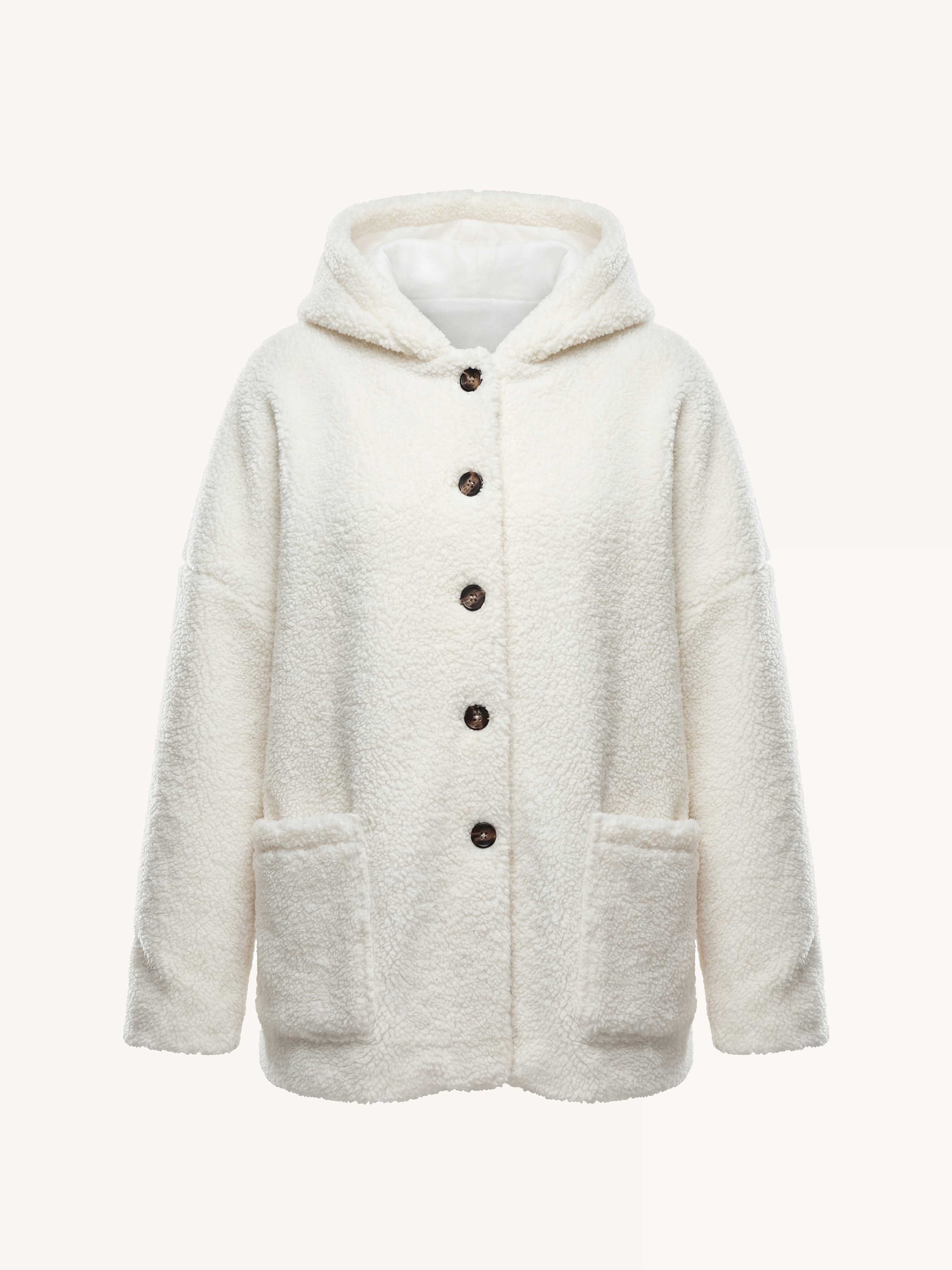 Teddylook Oversize Jacke mit Kapuze - Coconut