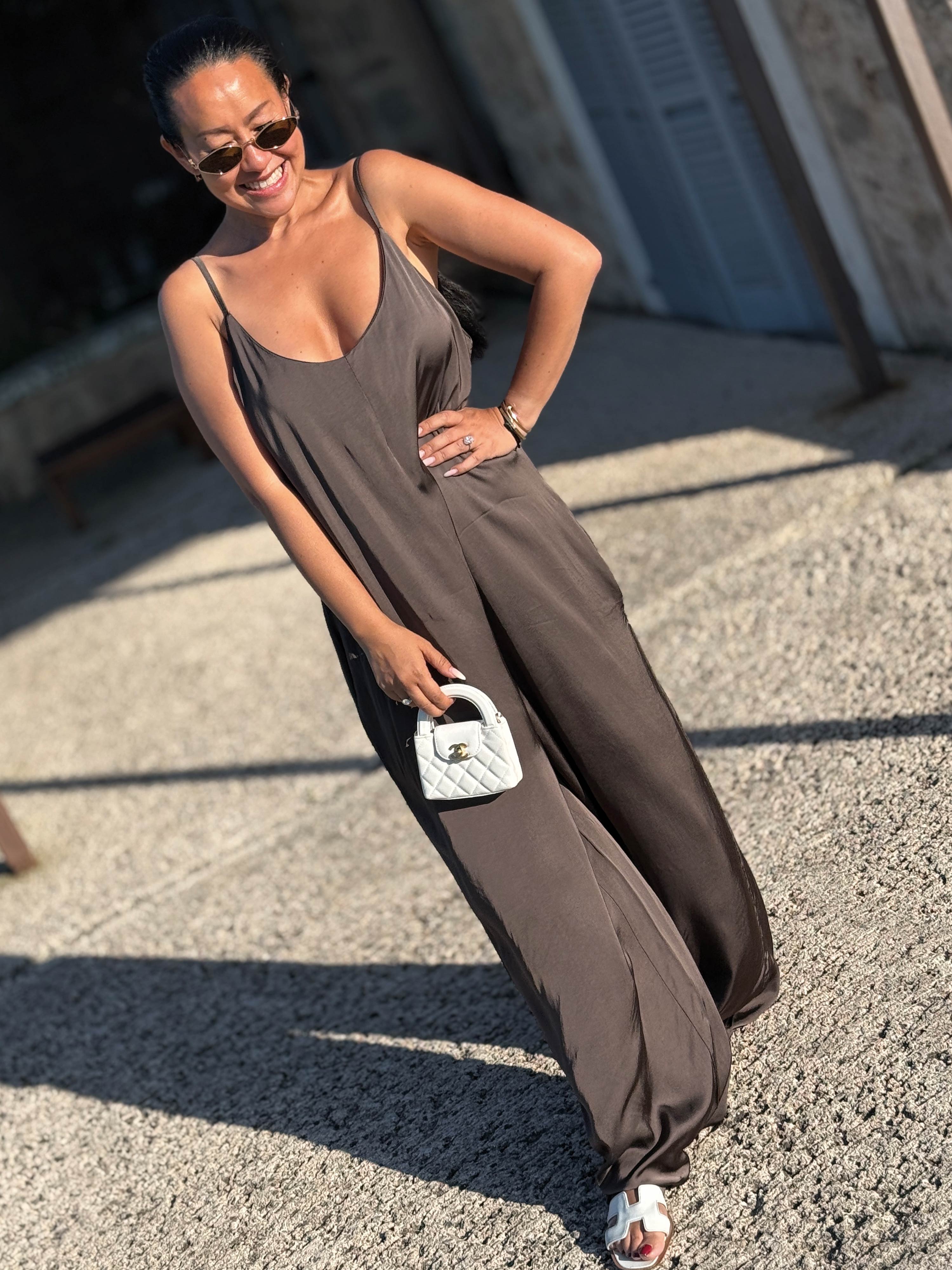 Viskose Jumpsuit mit Träger - Schoko Viskose Jumpsuit mit Träger - Schoko