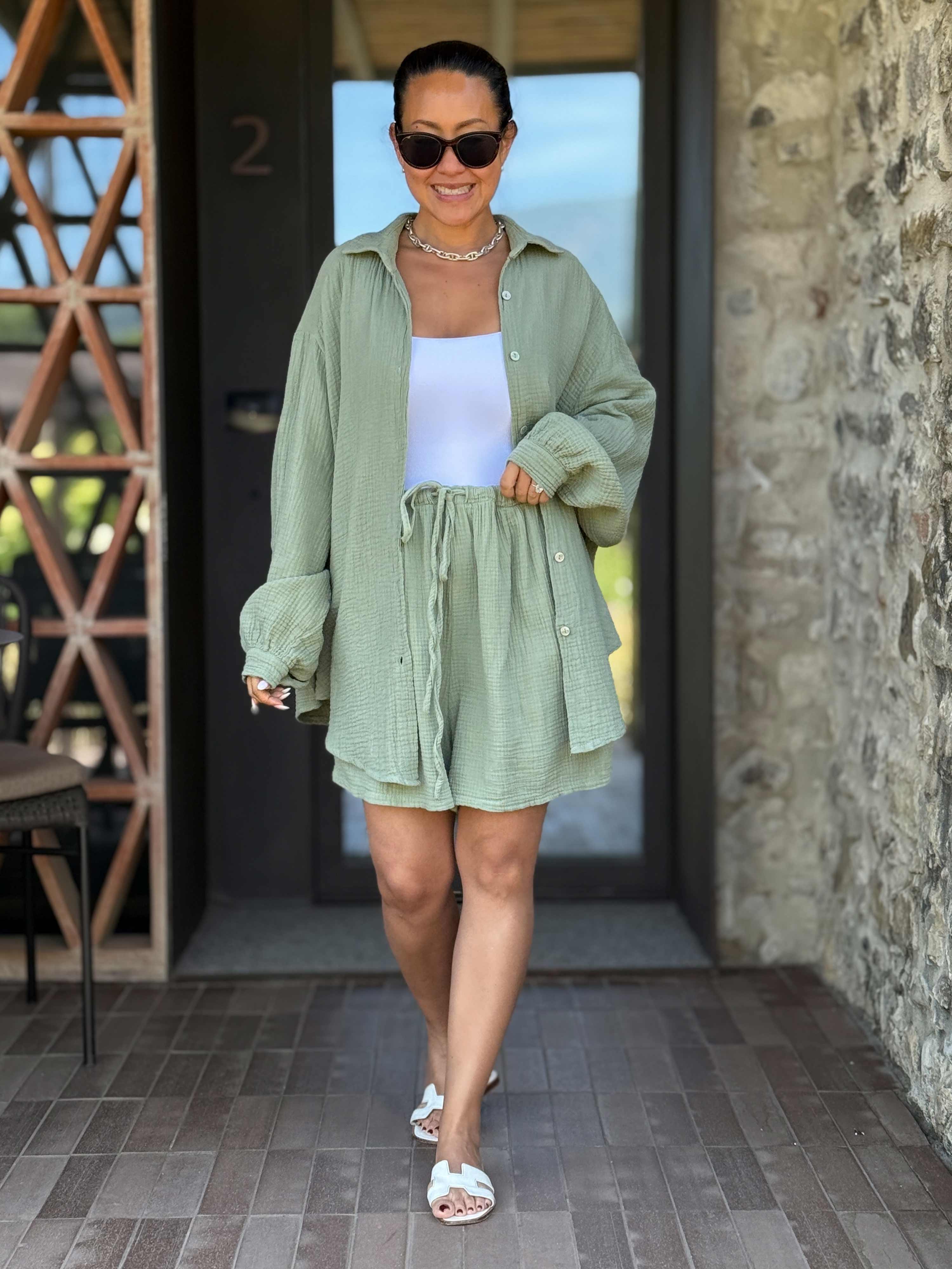 Musselin Bermuda Shorts - SUMMER BREEZE - Matcha Musselin Bermuda Shorts - SUMMER BREEZE - Matcha