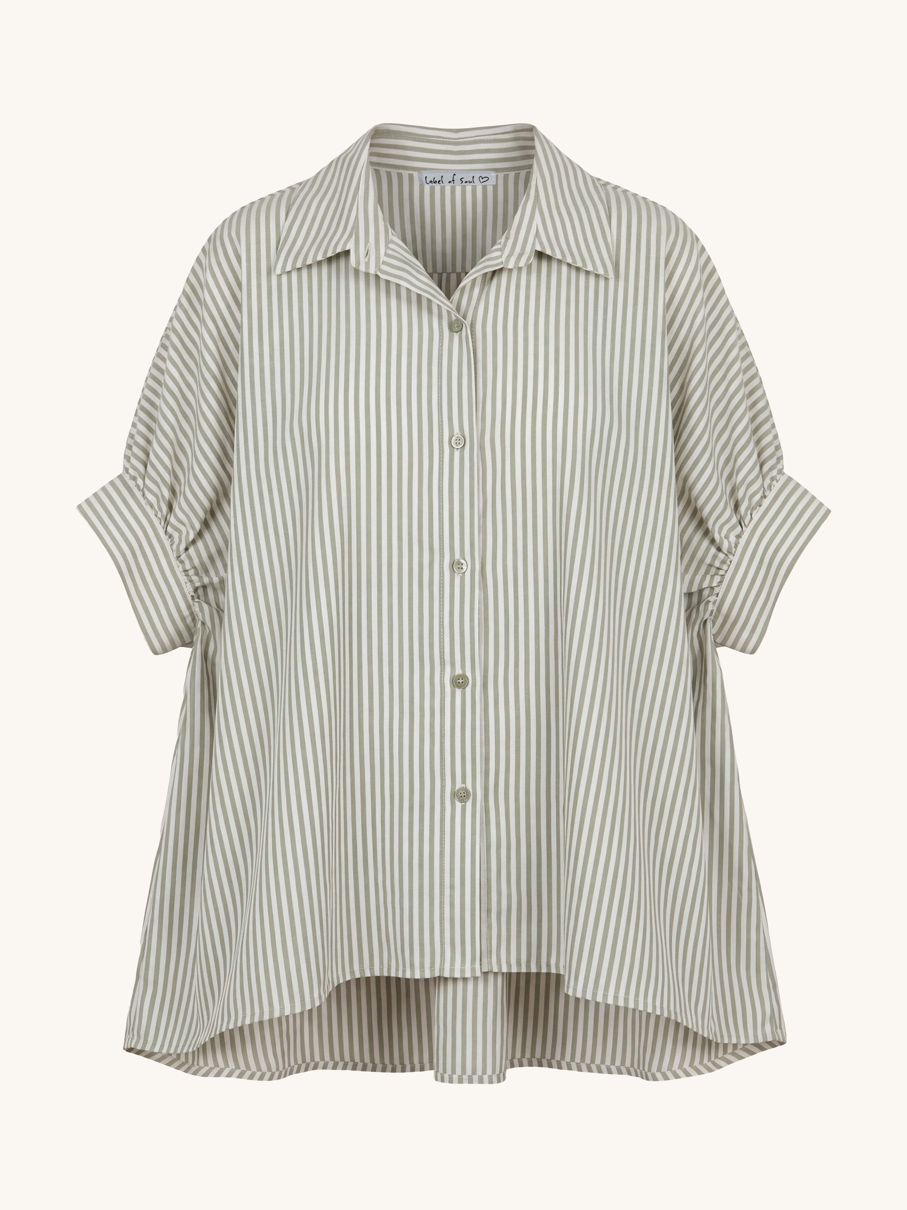 Leichte Vokuhila Oversize Kurzarm Bluse - Stripes Matcha