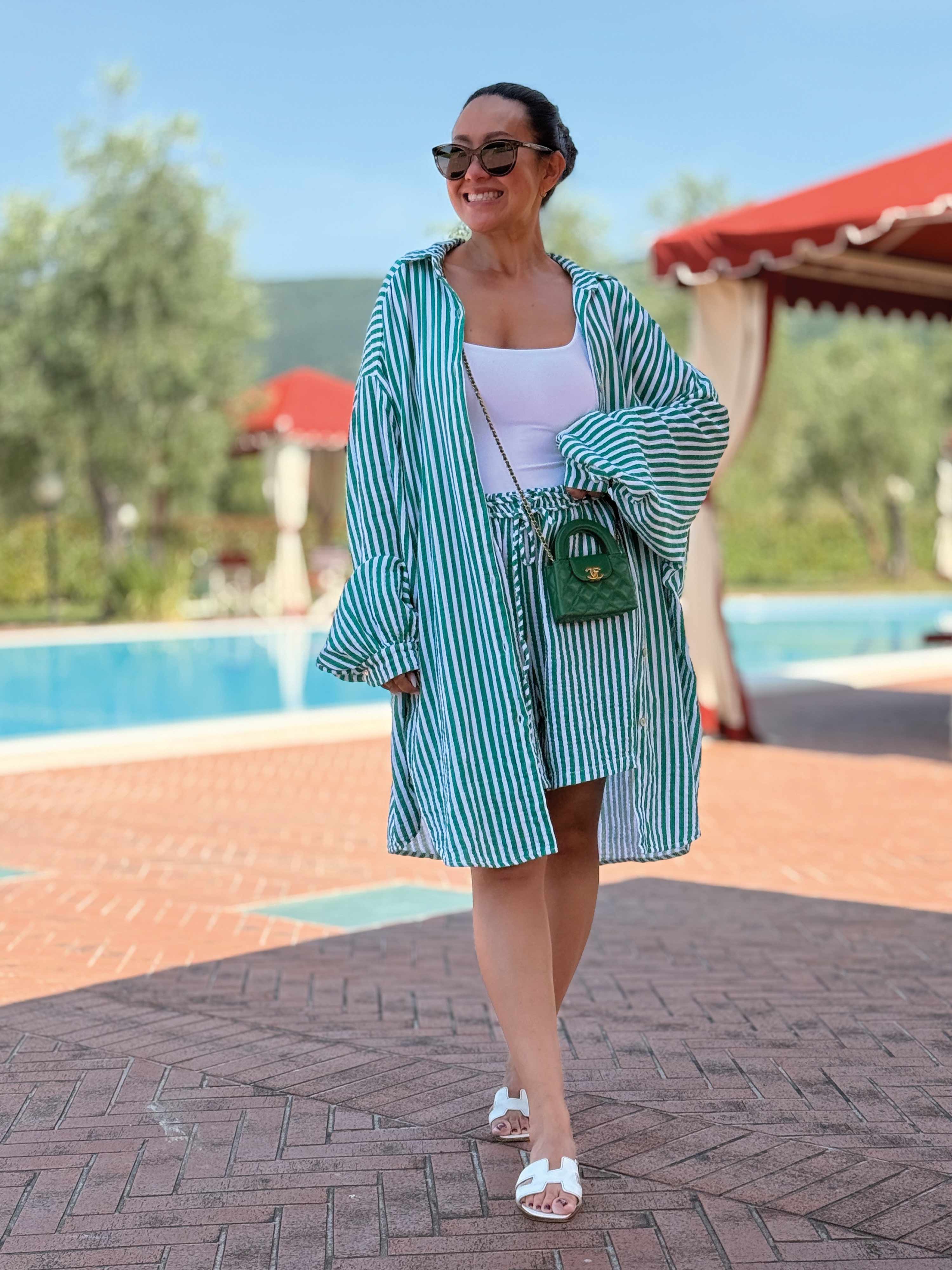Musselin Long Oversize Bluse - SUMMER BREEZE - Stripes Grün
