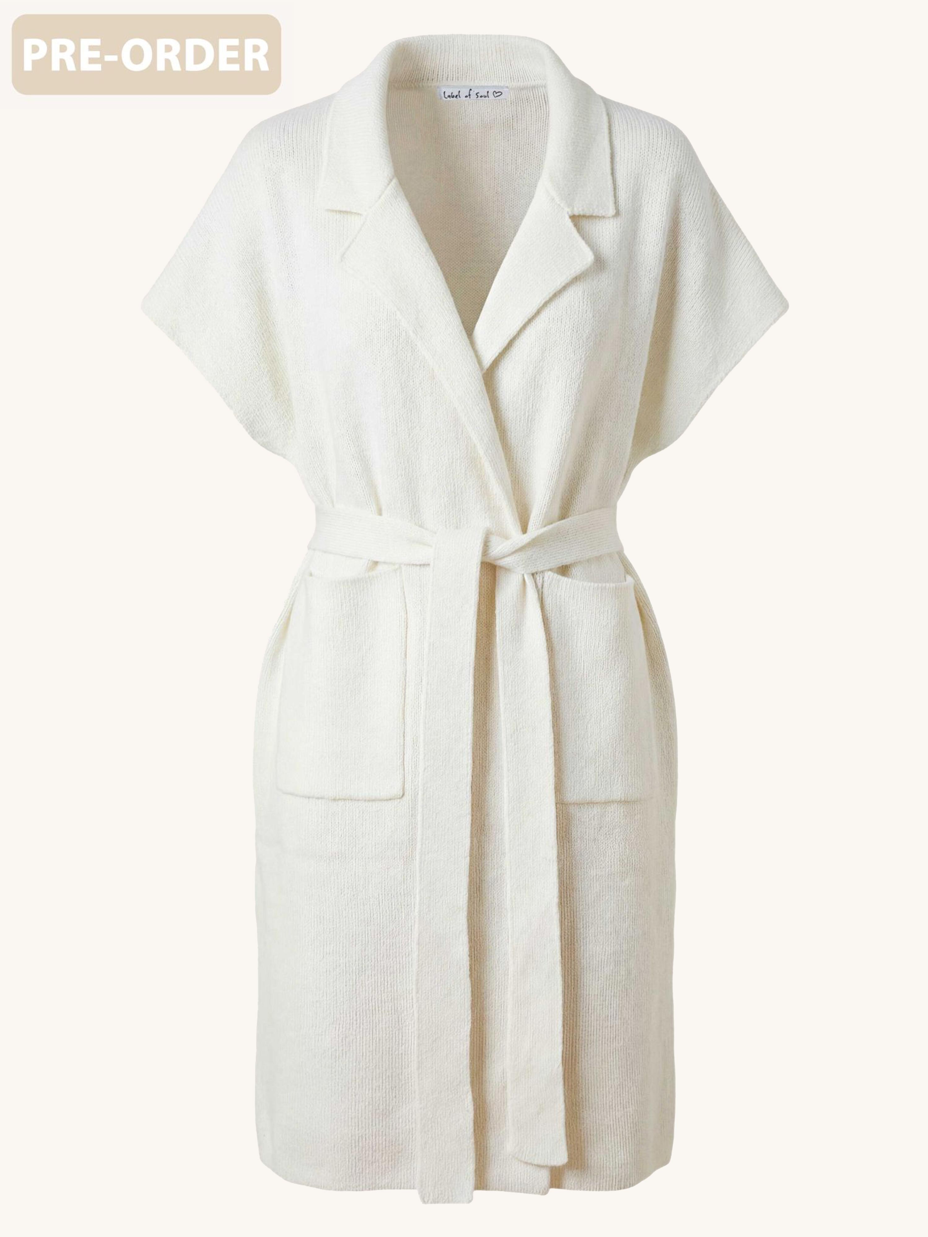 PRE-ORDER: Ärmelloser Oversize Strickmantel mit Gürtel - Creme