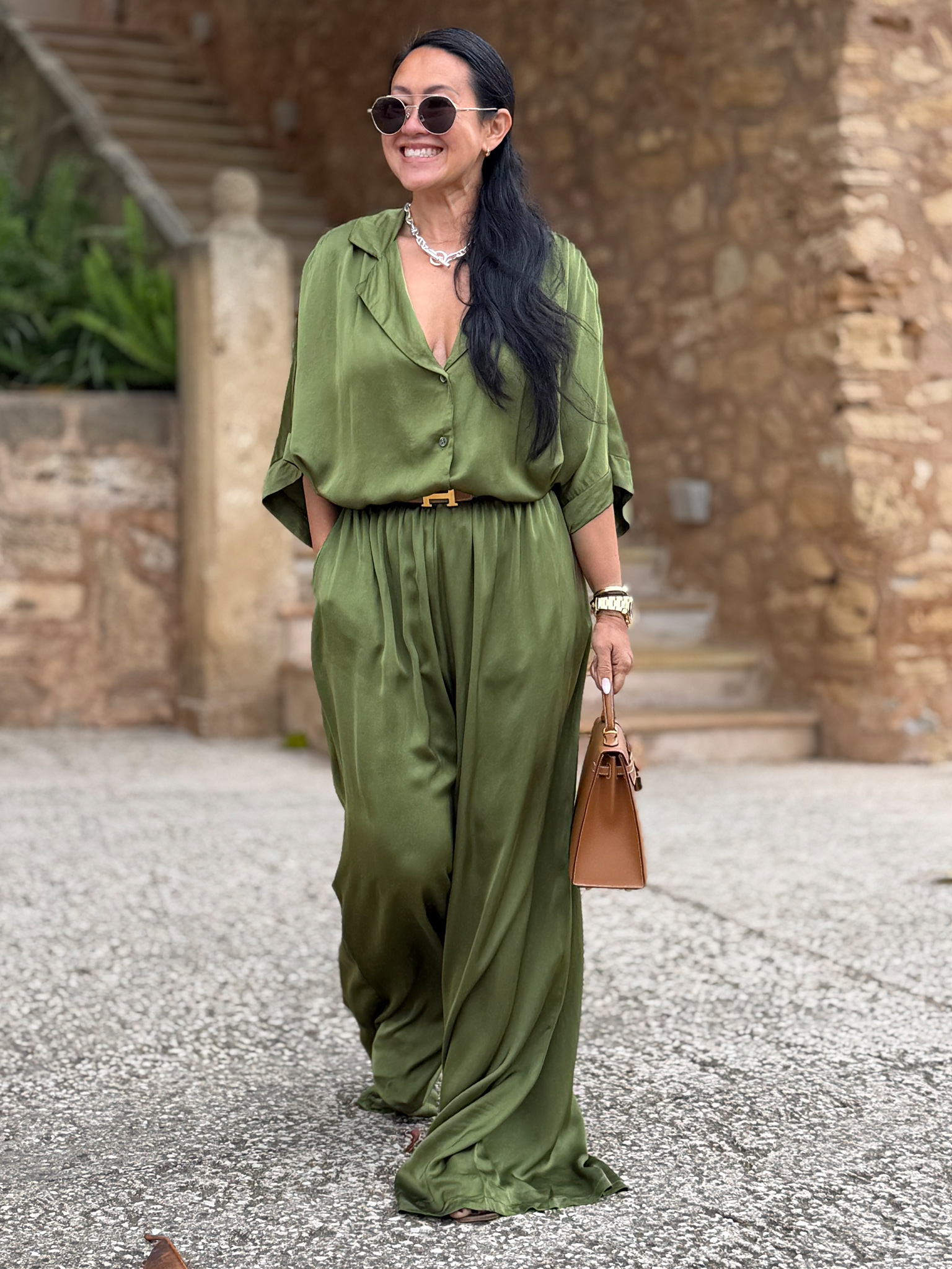 Viskose Palazzo Hose - ELEGANCE - Olive