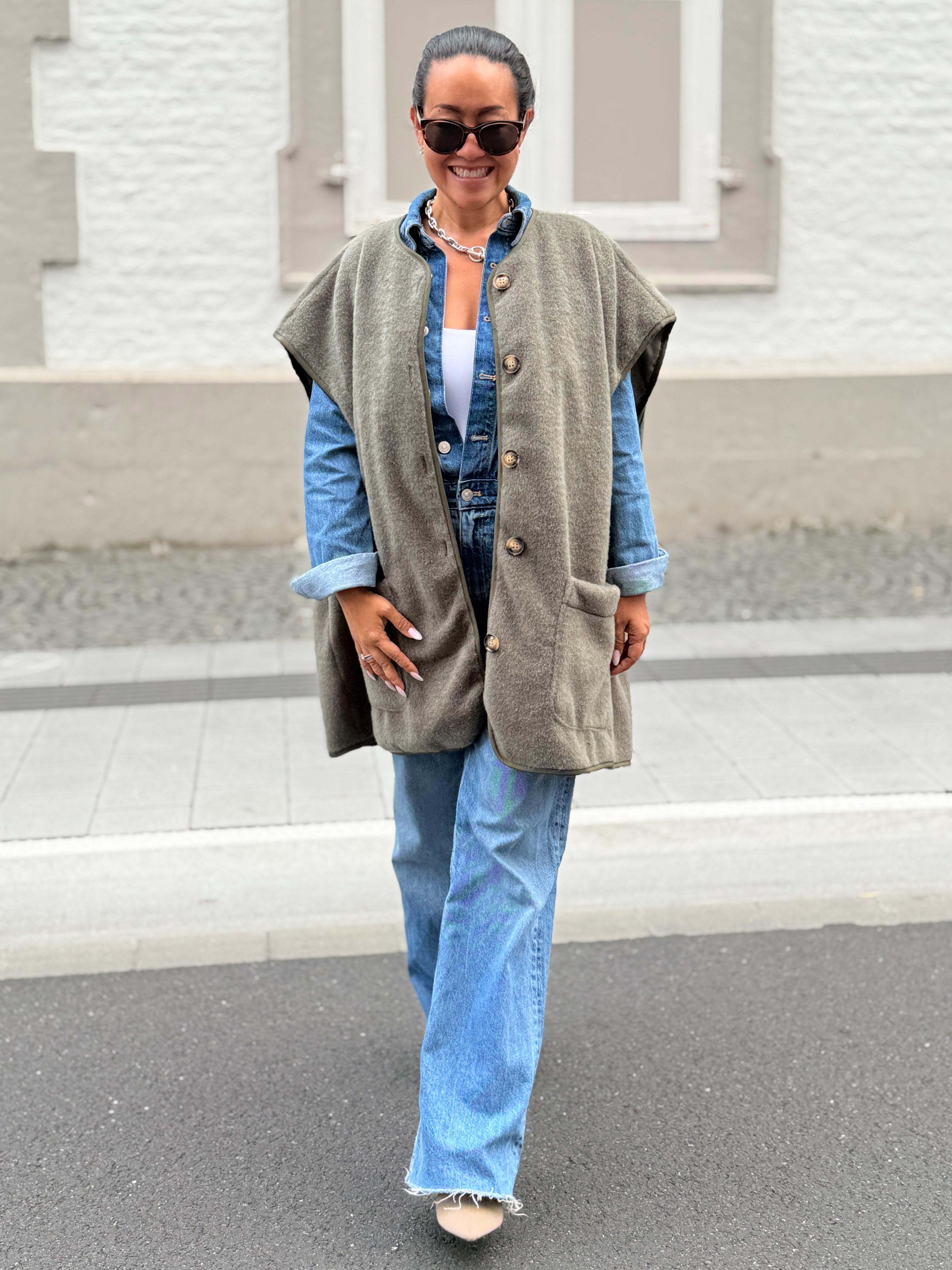 Oversize Weste mit Taschen - SIGNATURE - Matcha