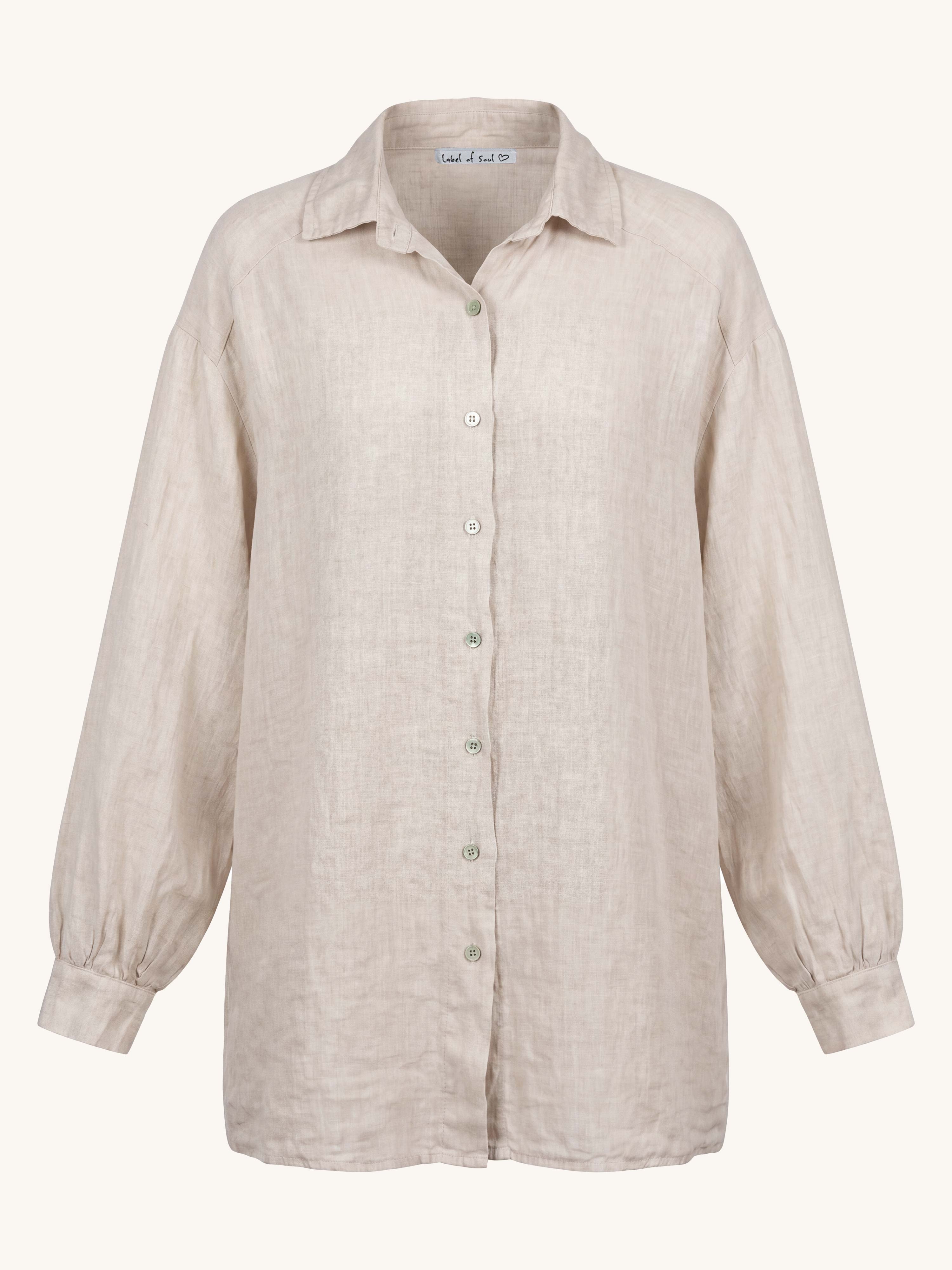Leinen LONG Oversize Bluse - Beige