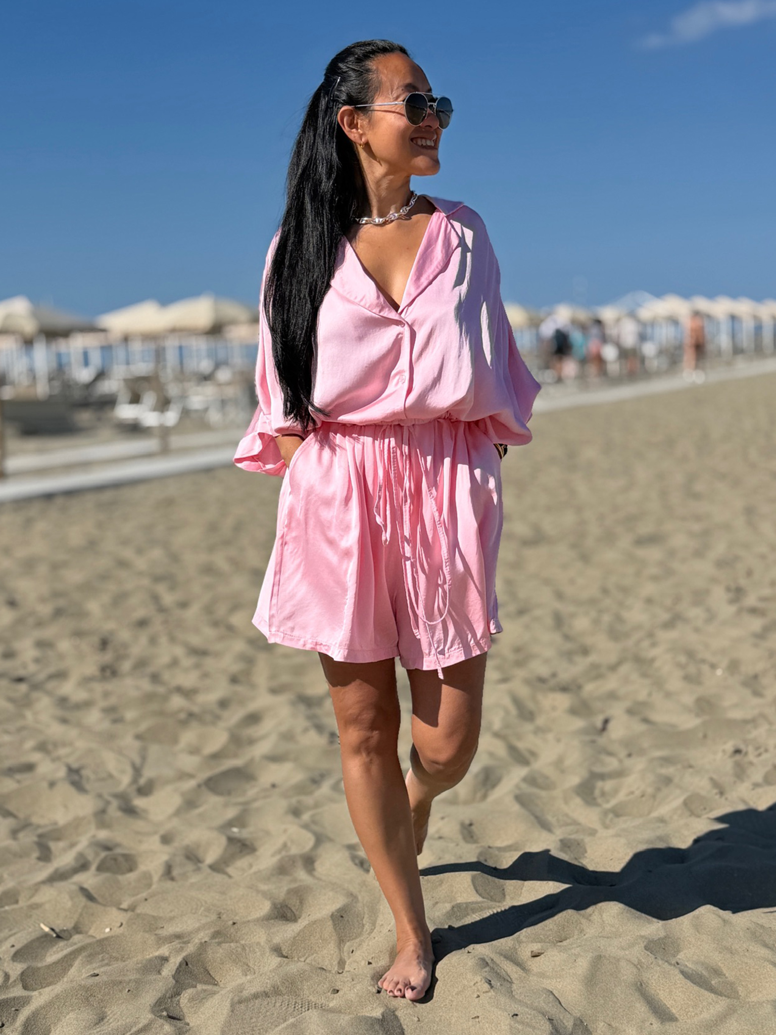 Viskose Oversize Hemdbluse - ELEGANCE - Rosa