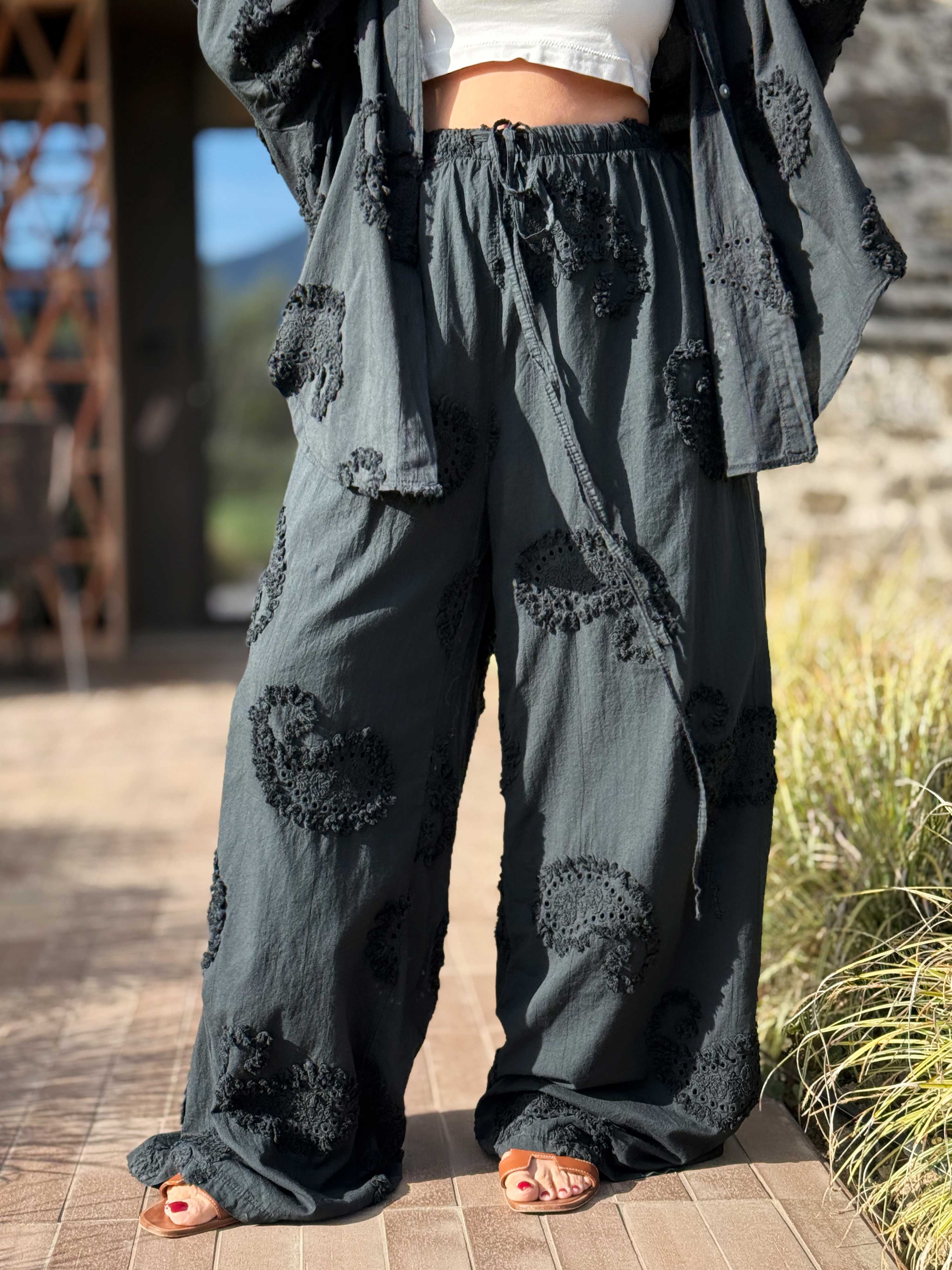 Cotton Palazzo Oversize Hose - MOANA - Schwarz