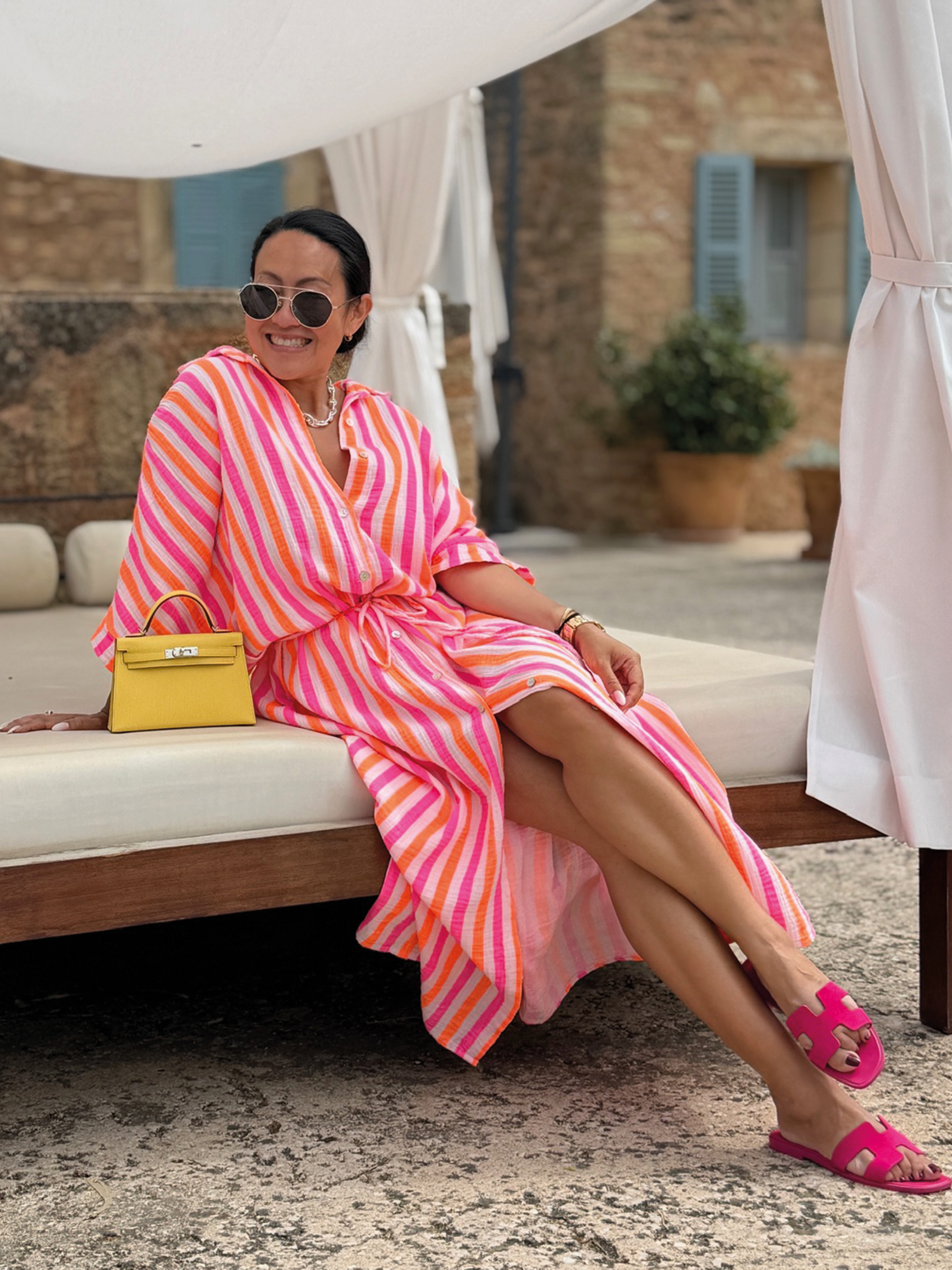 Musselin Oversize Kurzarm Blusenkleid - CAPRI - STRIPES Beach