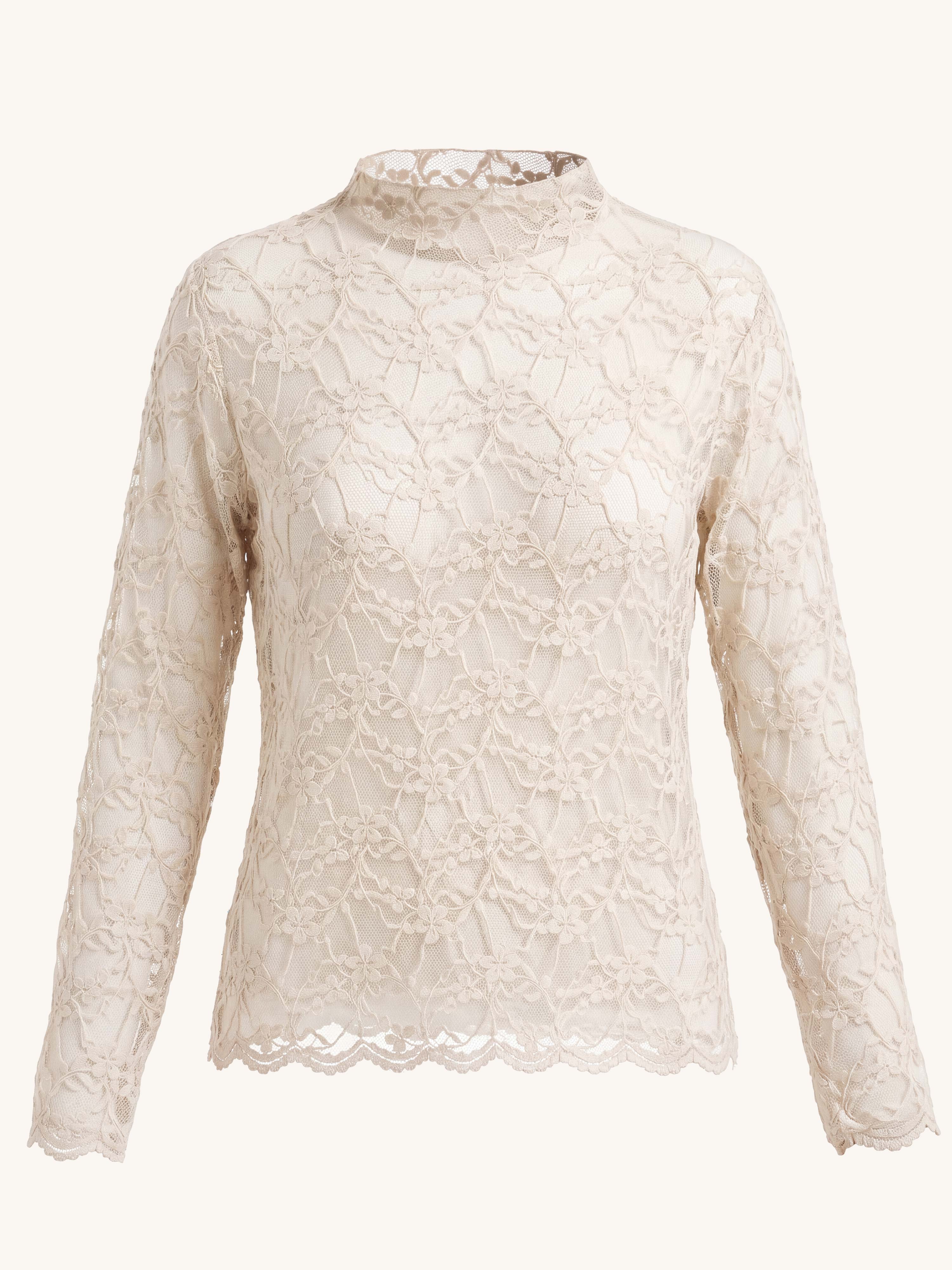 Spitzen Langarmshirt - FLEUR - Creme