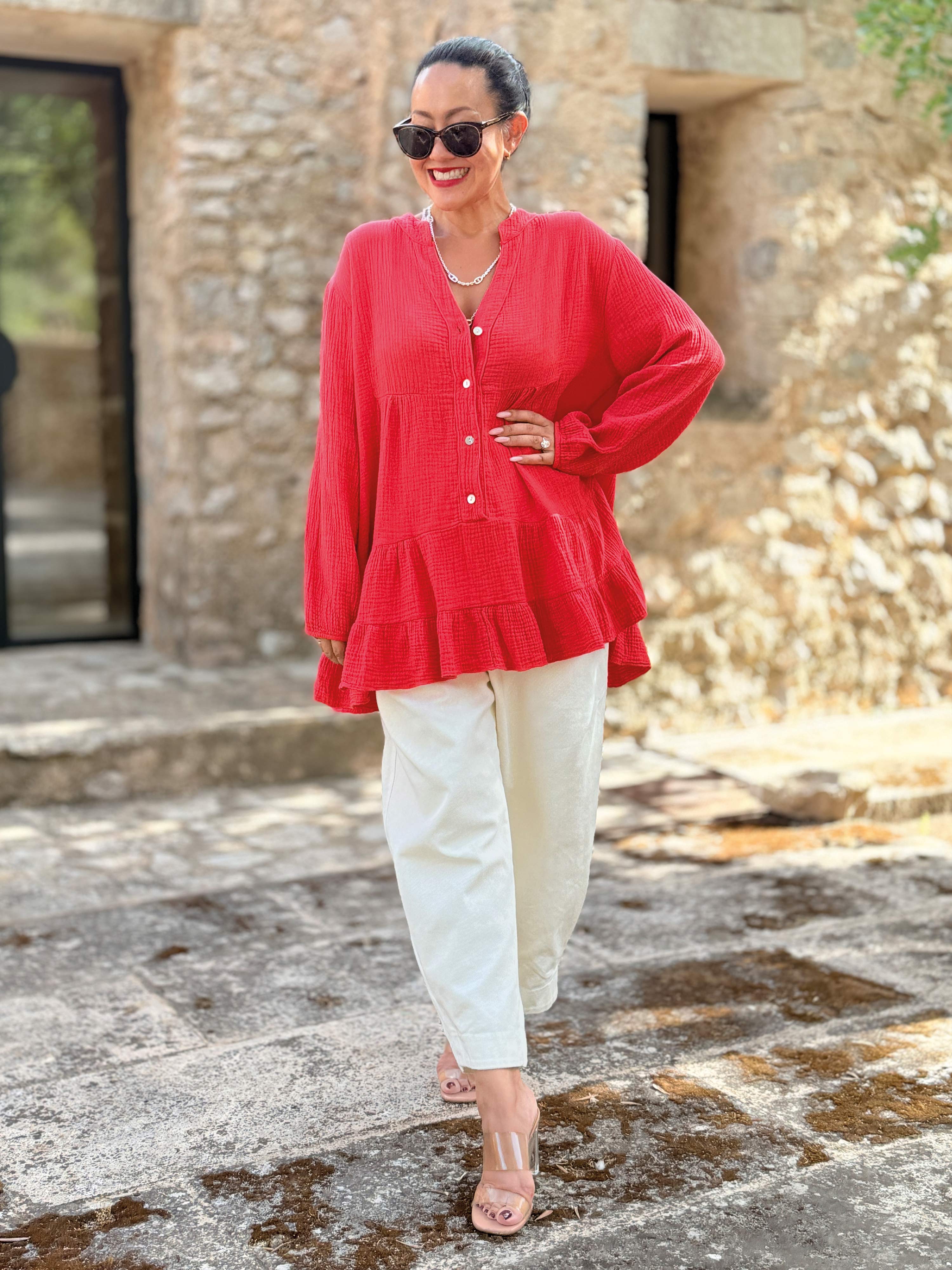 Musselin Oversize Bluse - FAVE - Watermelon