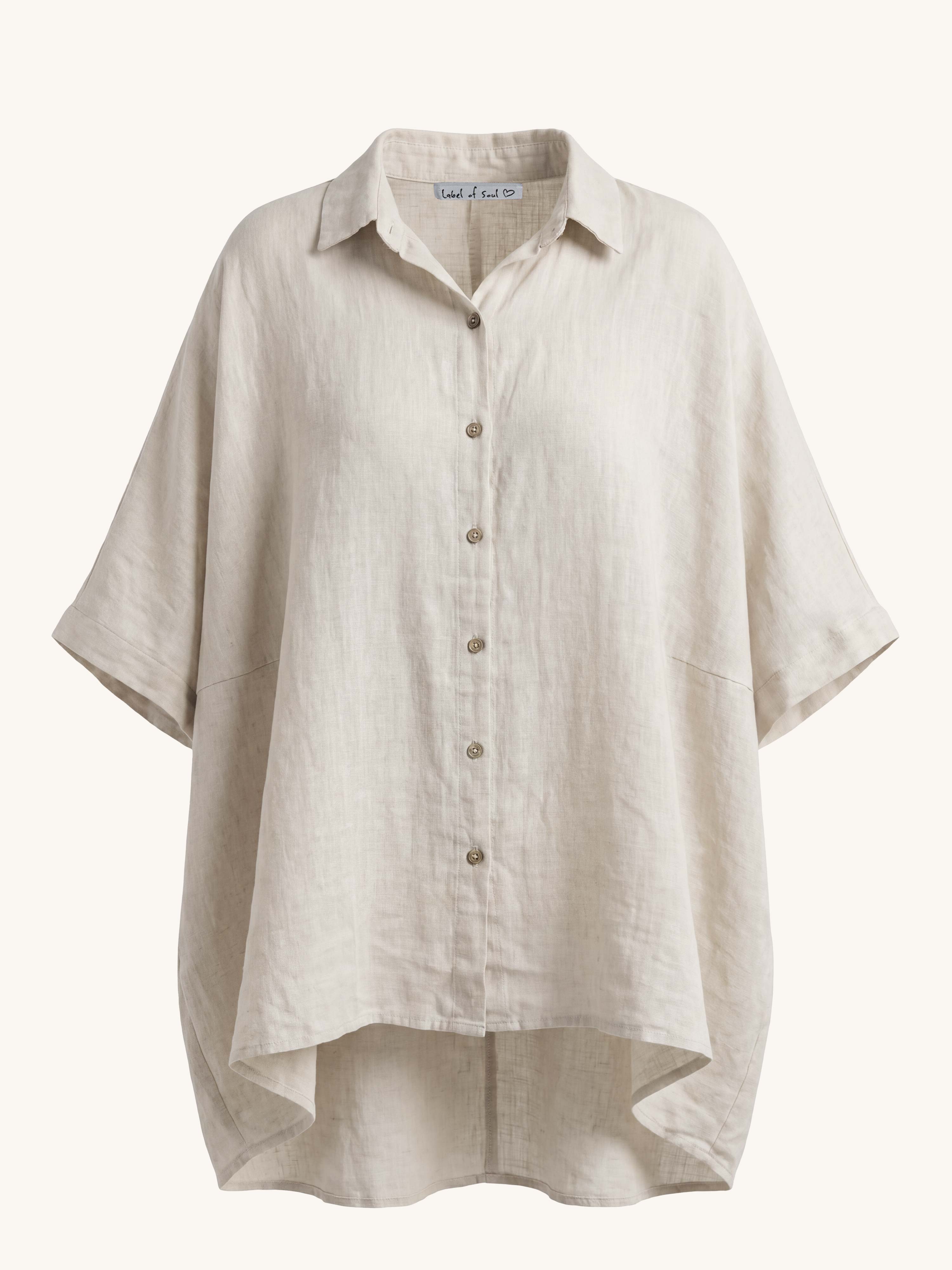 Leinen Oversize Vokuhila Kurzarm Bluse - Beige