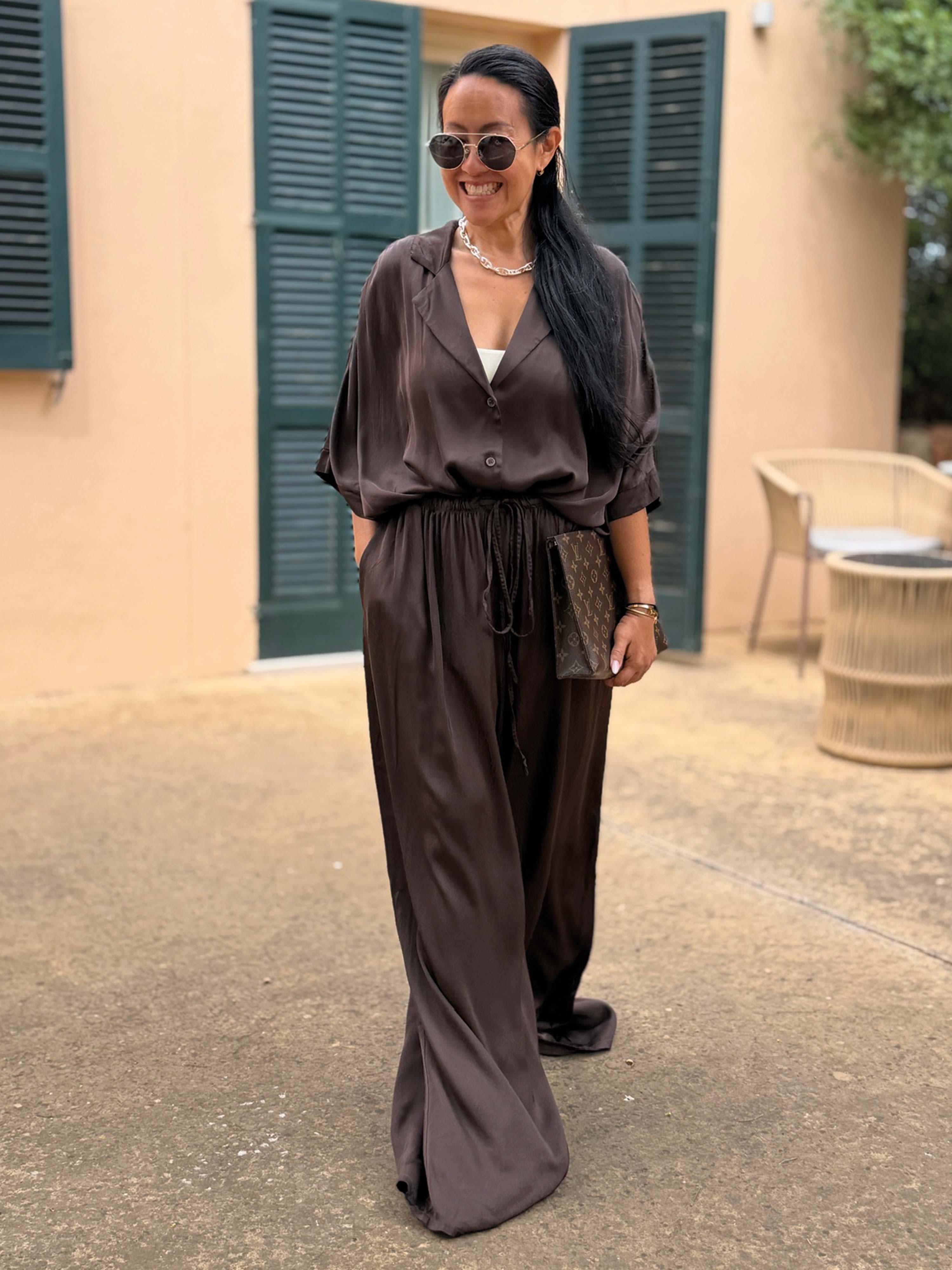 Viskose Oversize Hemdbluse - ELEGANCE - Schoko