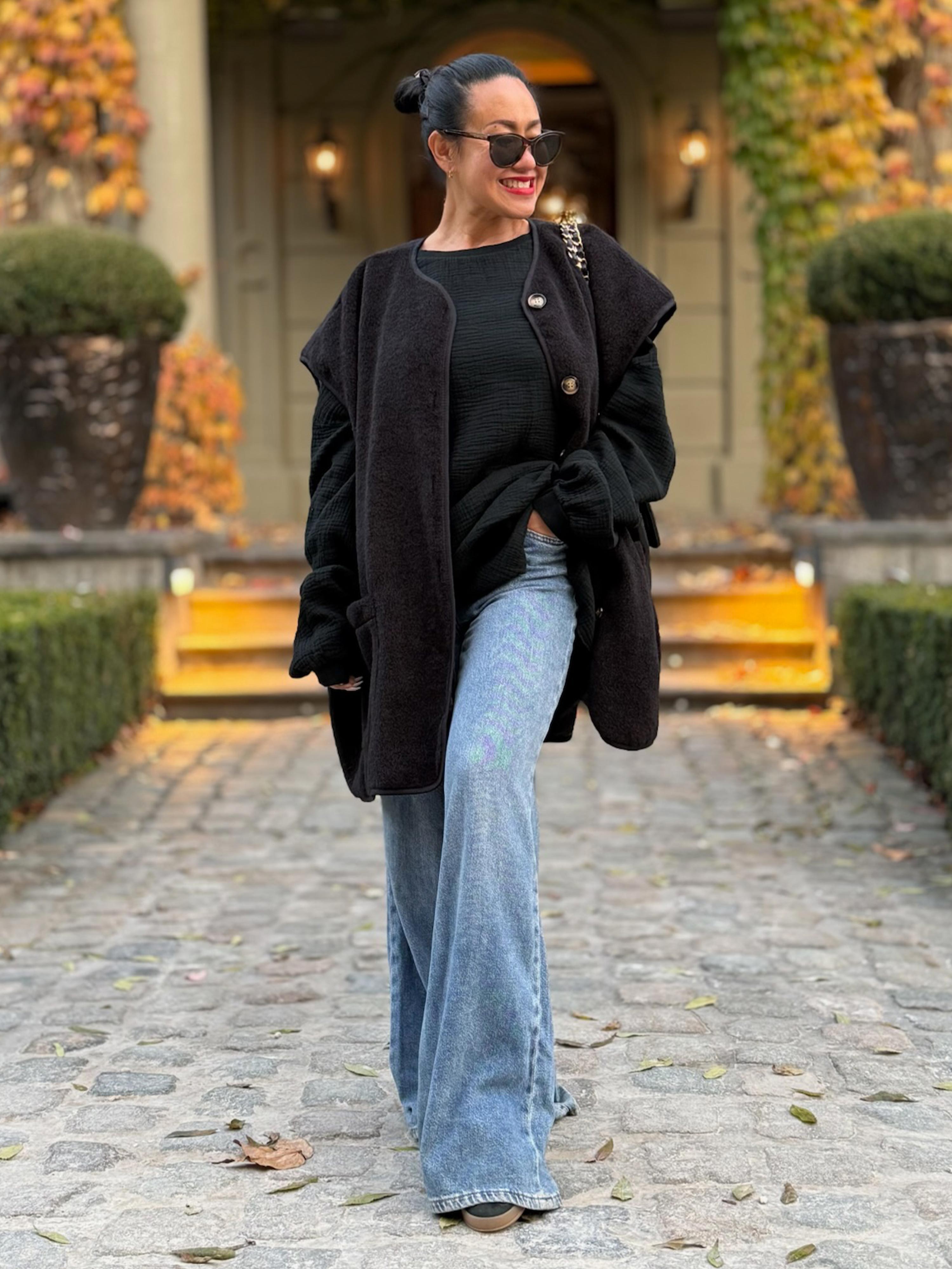 Oversize Weste mit Taschen - SIGNATURE - Schwarz