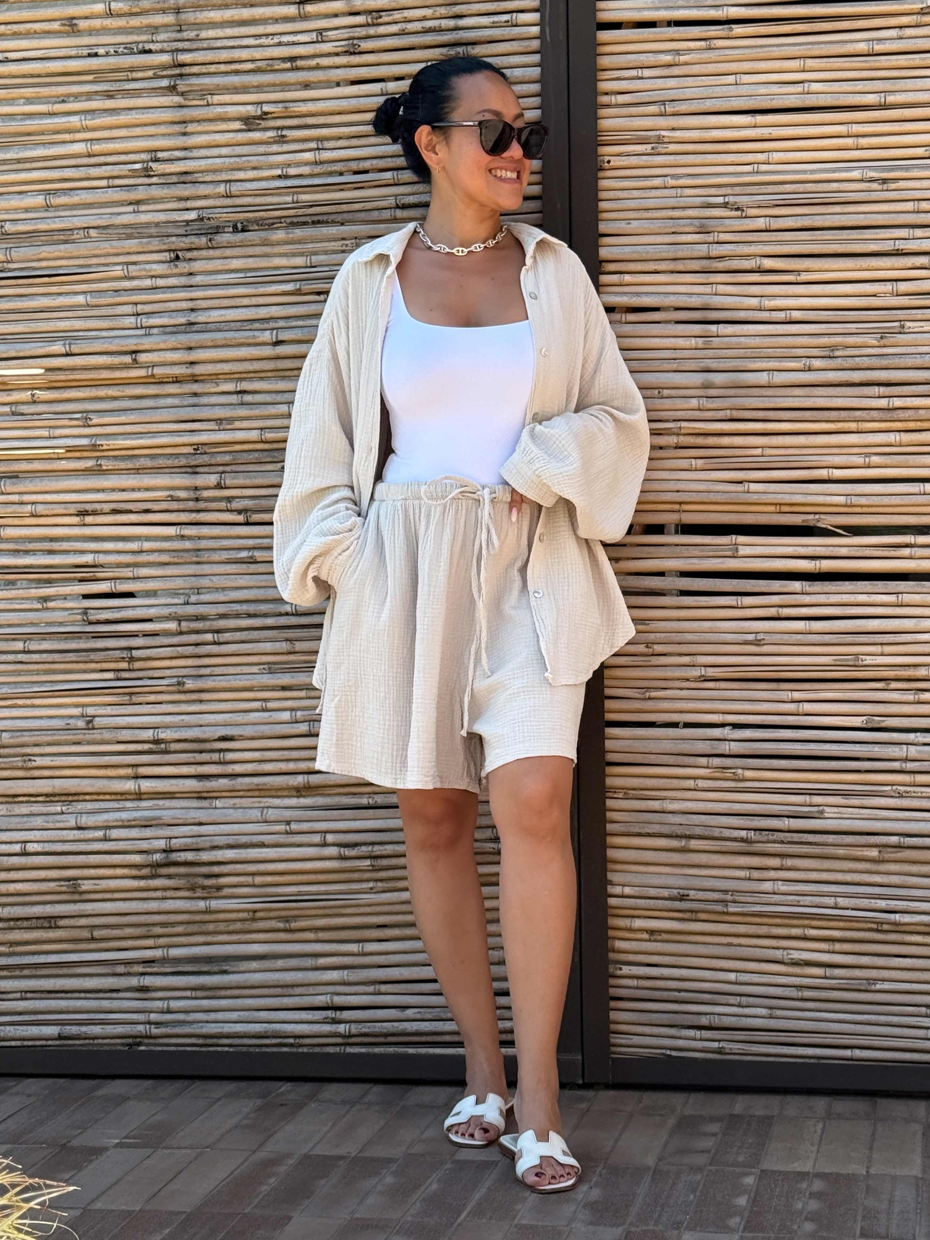 Musselin Bermuda Shorts - SUMMER BREEZE - Beige Musselin Bermuda Shorts - SUMMER BREEZE - Beige