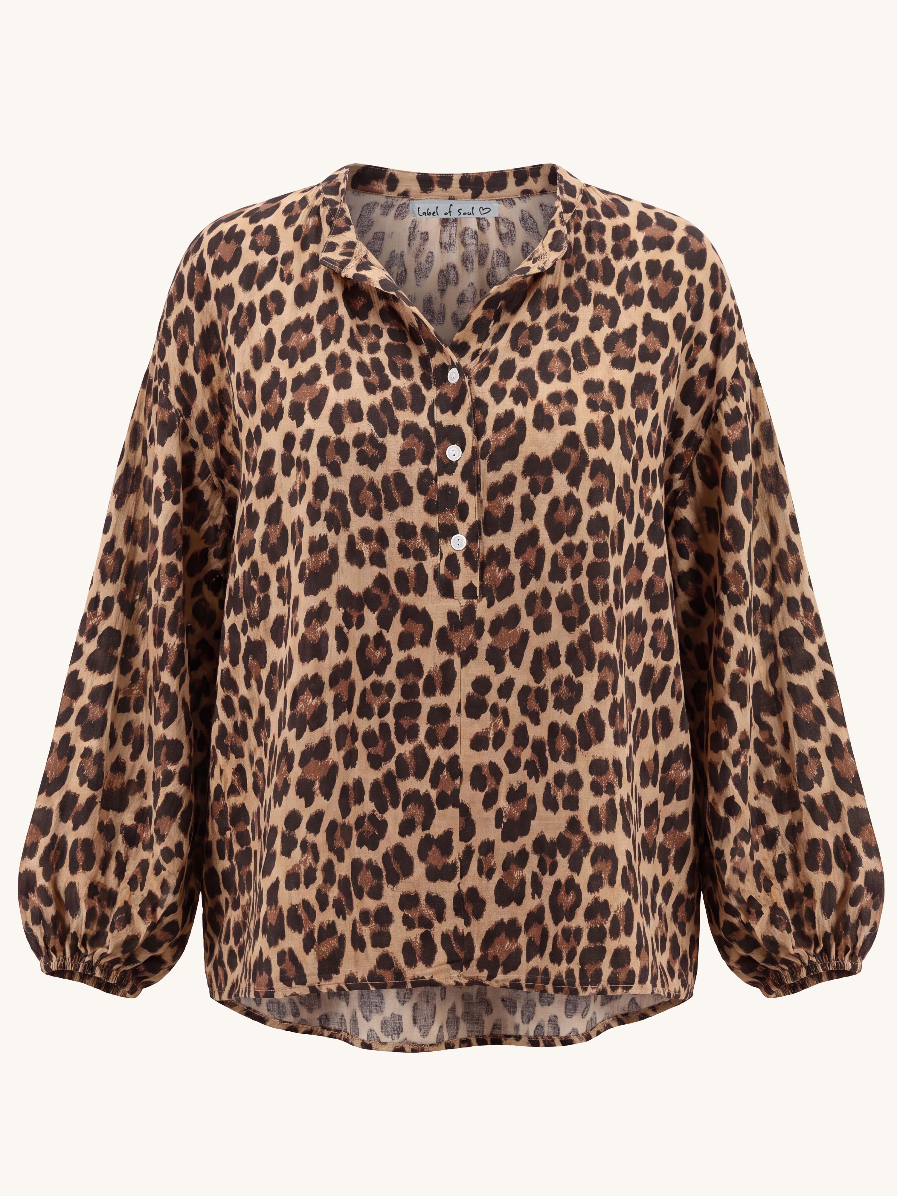 Musselin Vokuhila Oversize Bluse - Leo Camel