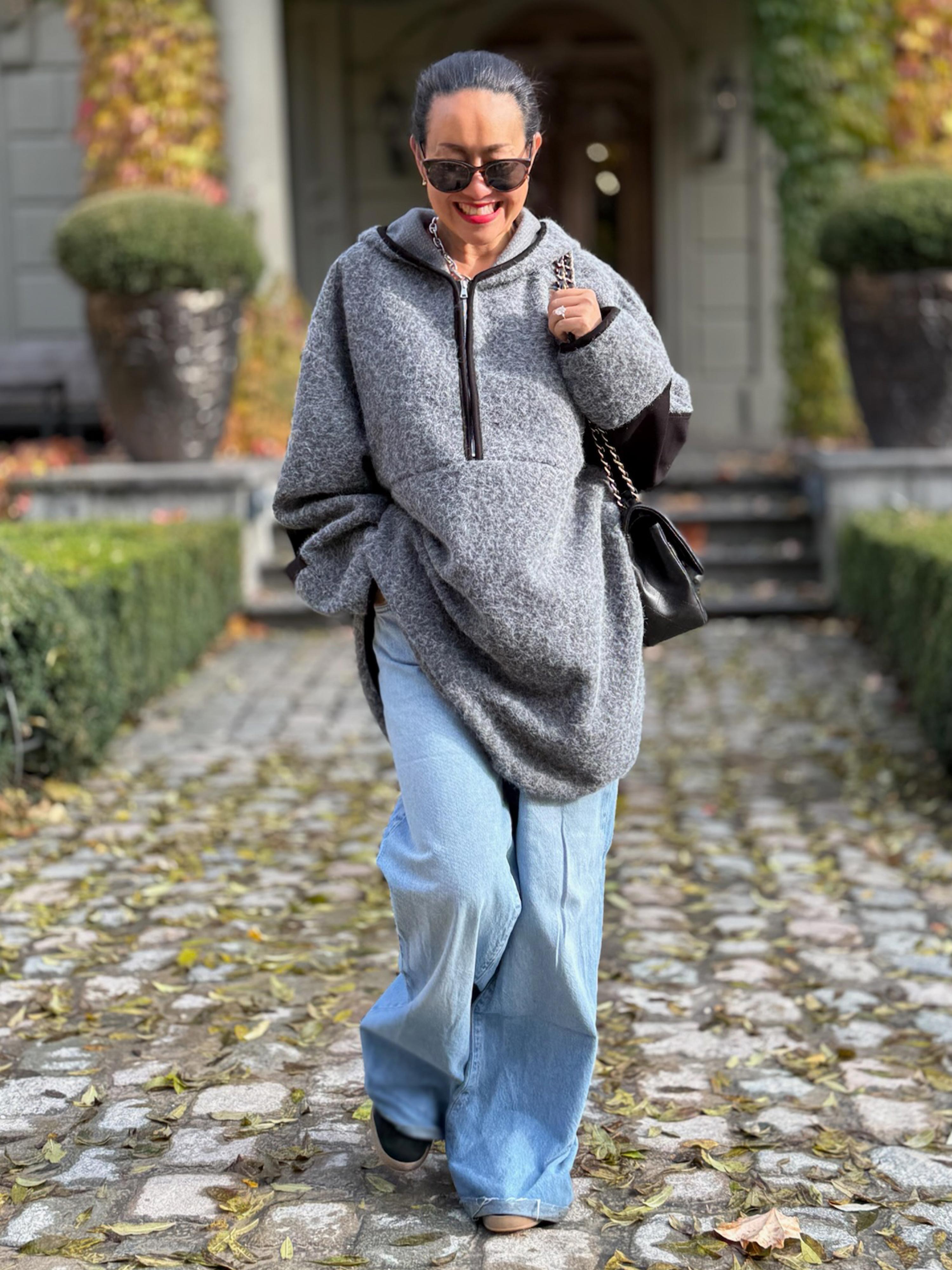 Unisex Oversize Hoodie Halfzip - HENRY - Grau