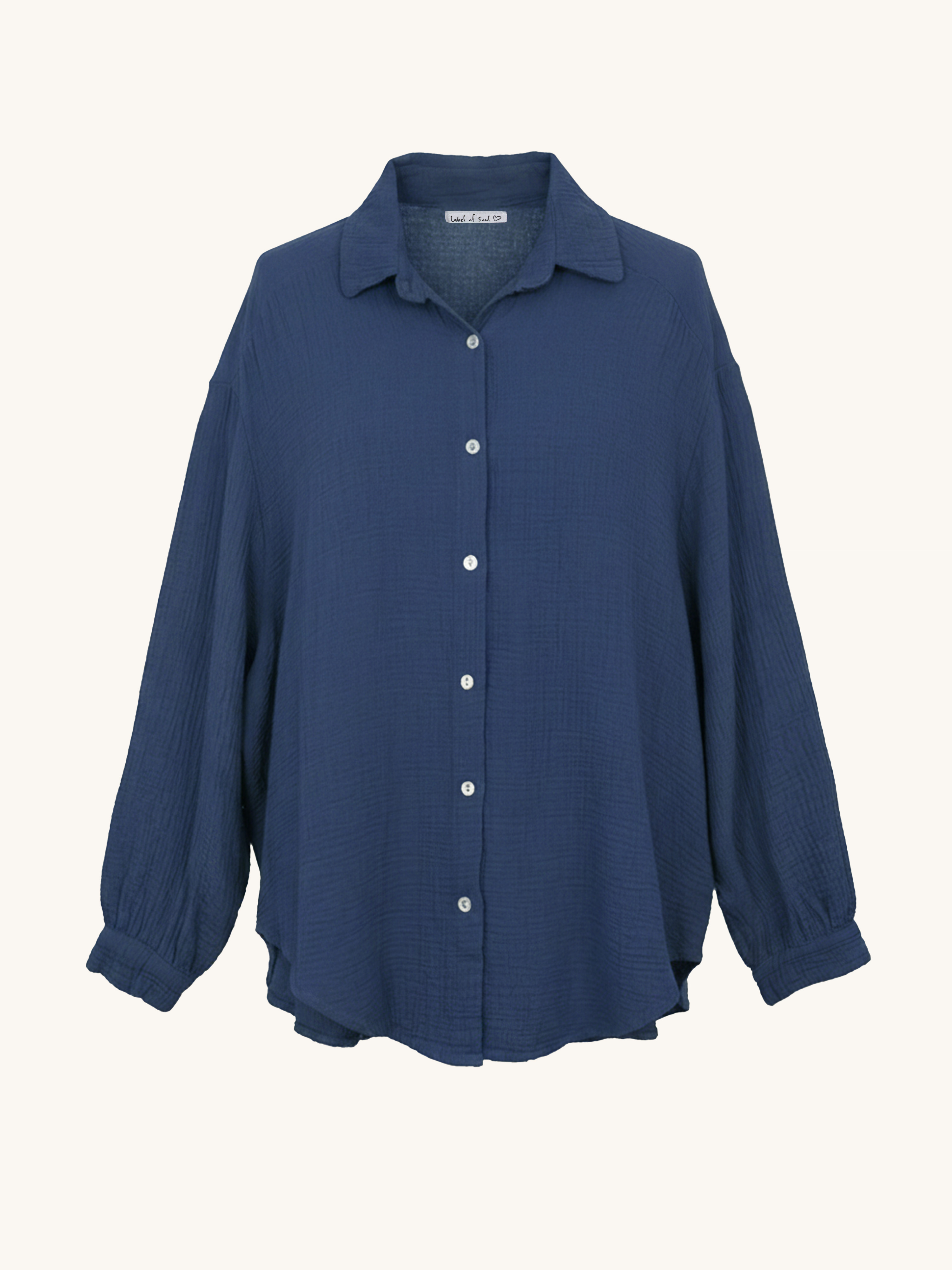 Musselin Midi Oversize Bluse - Navy