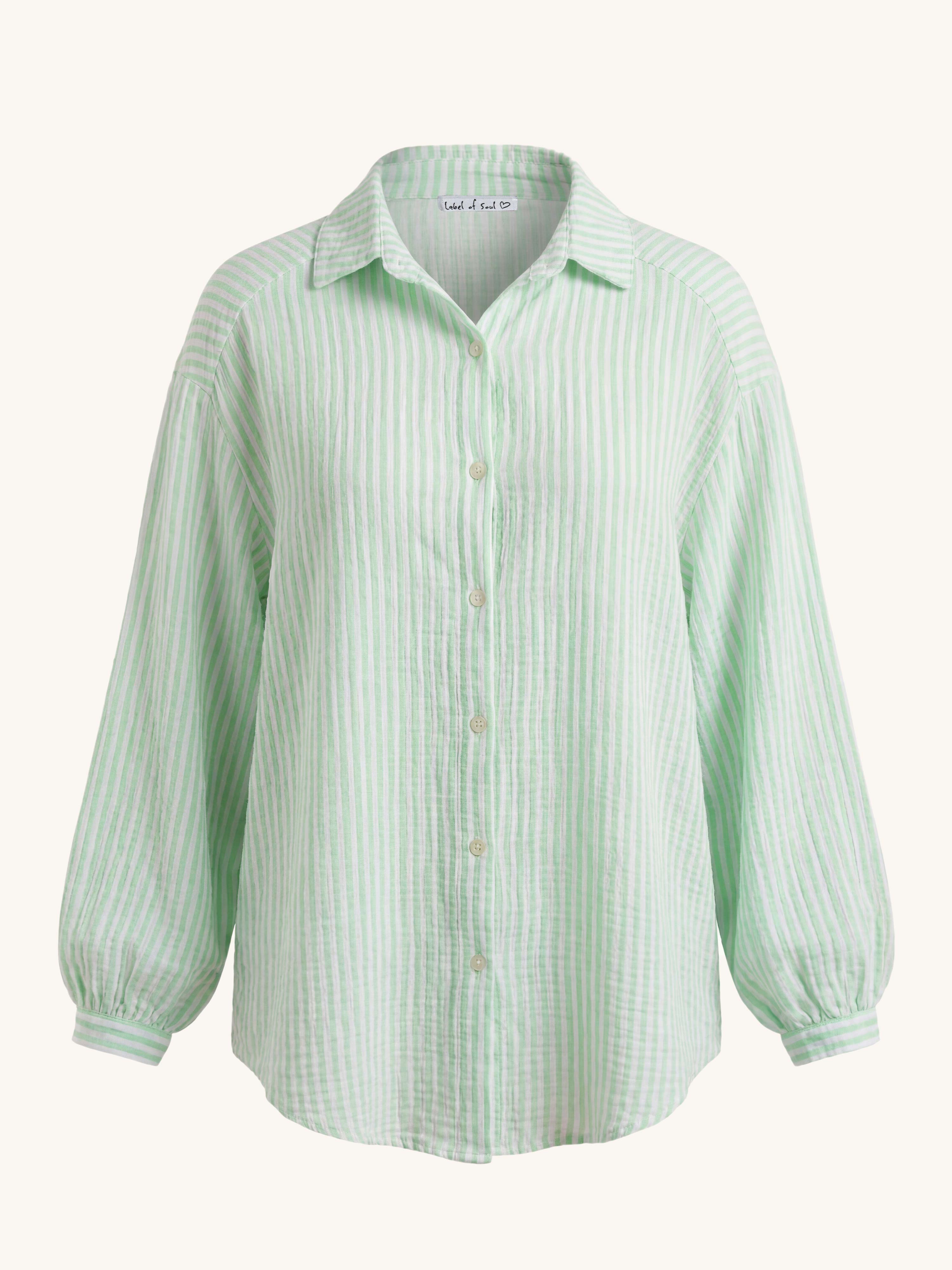 Musselin Midi Oversize Bluse - STRIPES - Mint/Weiss