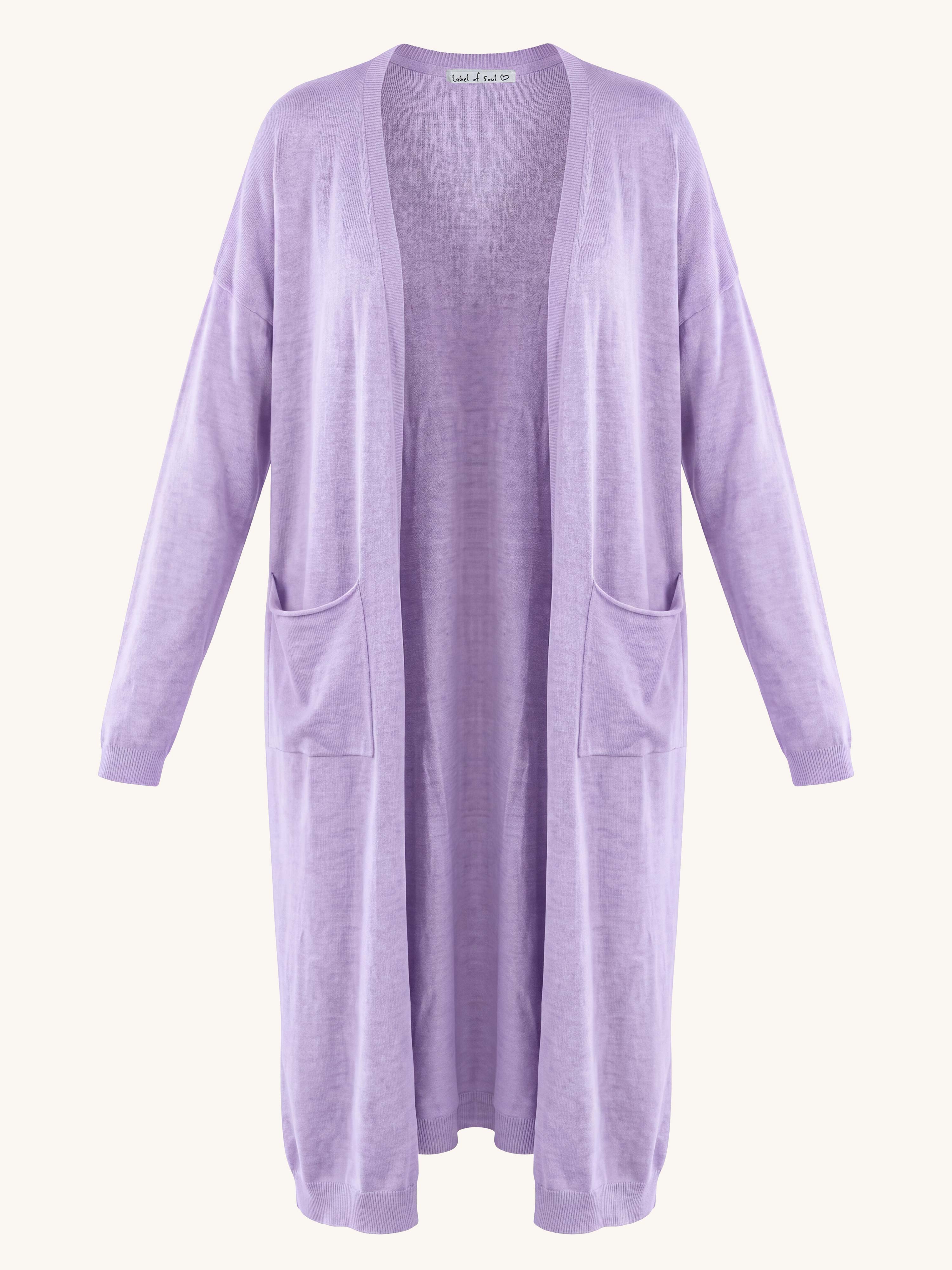 Leichte Oversize Viskose Strickjacke - LONG - Flieder
