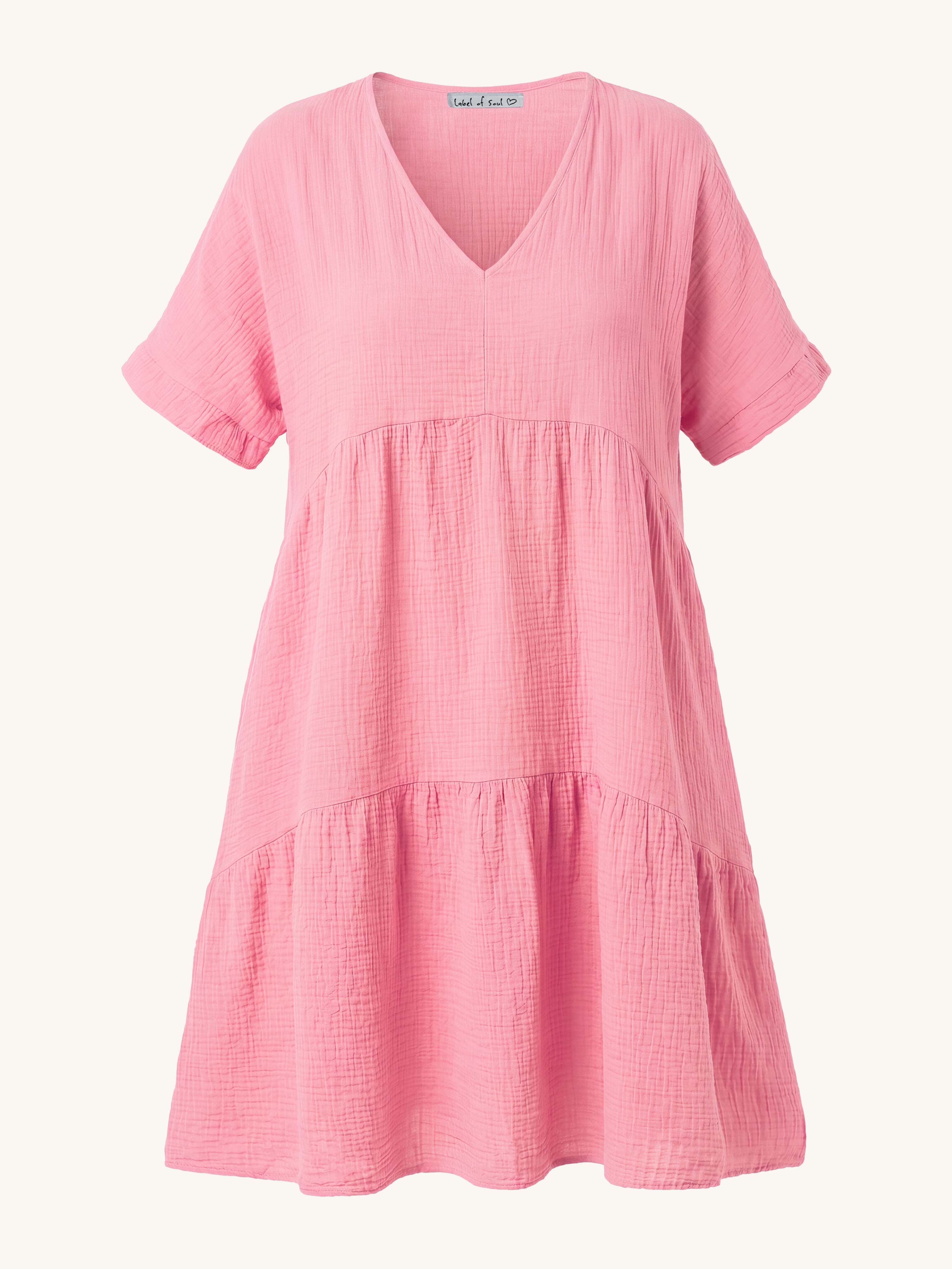 Musselin Tunika Long mit V-Ausschnitt - Babyrosa