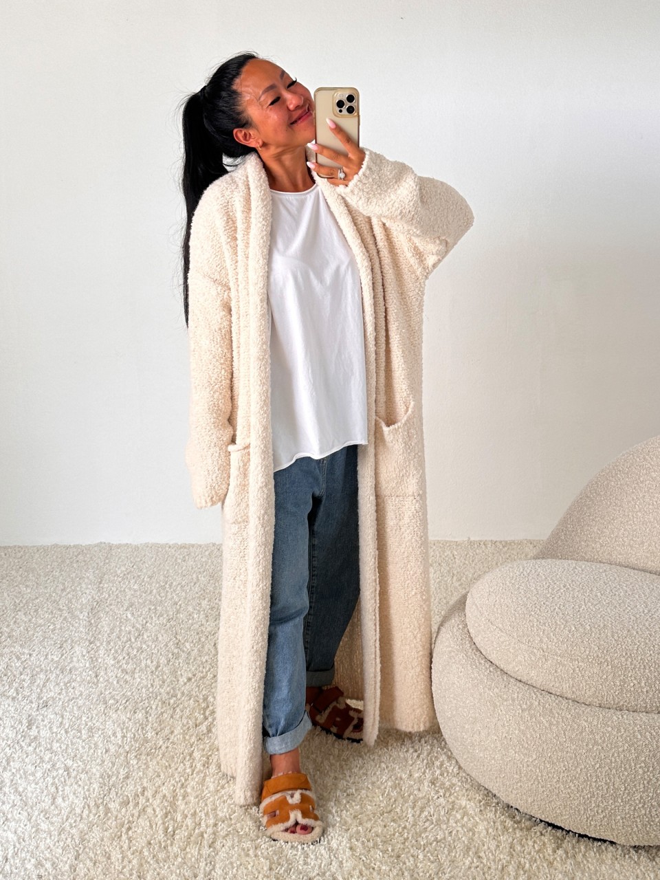 PREMIUM Bouclé Strickmantel - Creme PREMIUM Bouclé Strickmantel - Creme