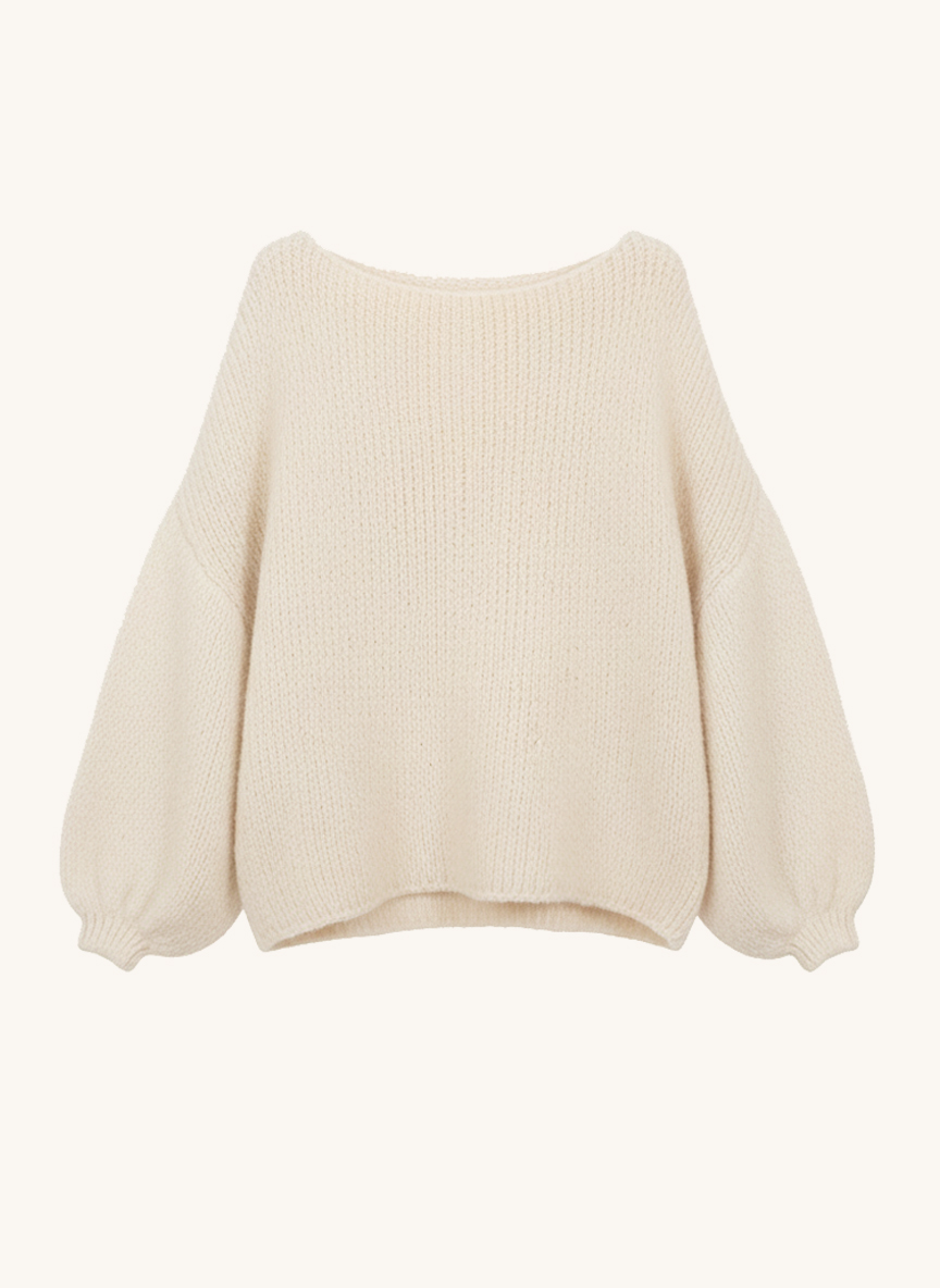 Oversize Cropped Strickpullover - FLAUSCHI - Creme