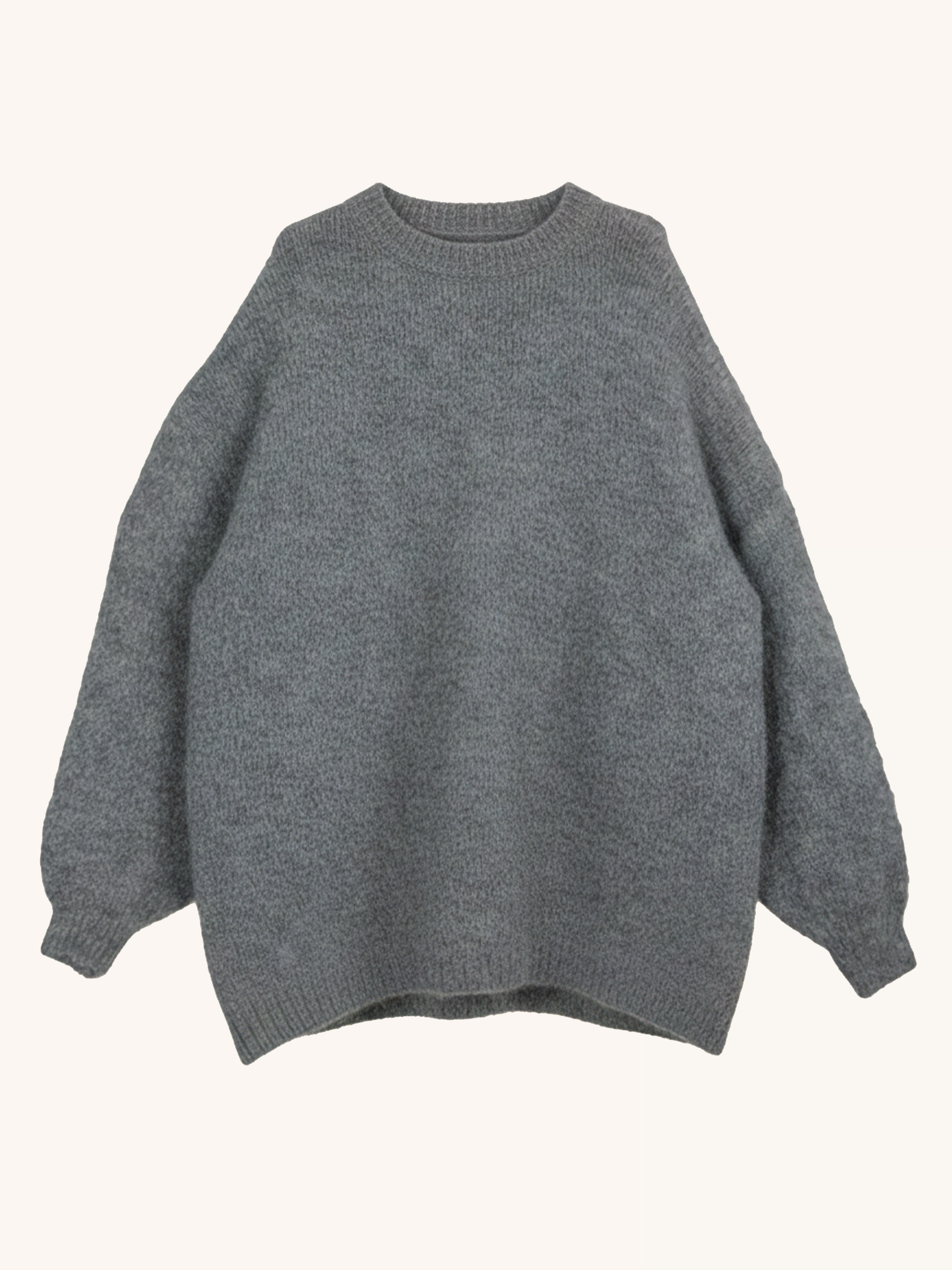 Oversize Rundhals Strickpullover mit Alpakawollanteil - Grau