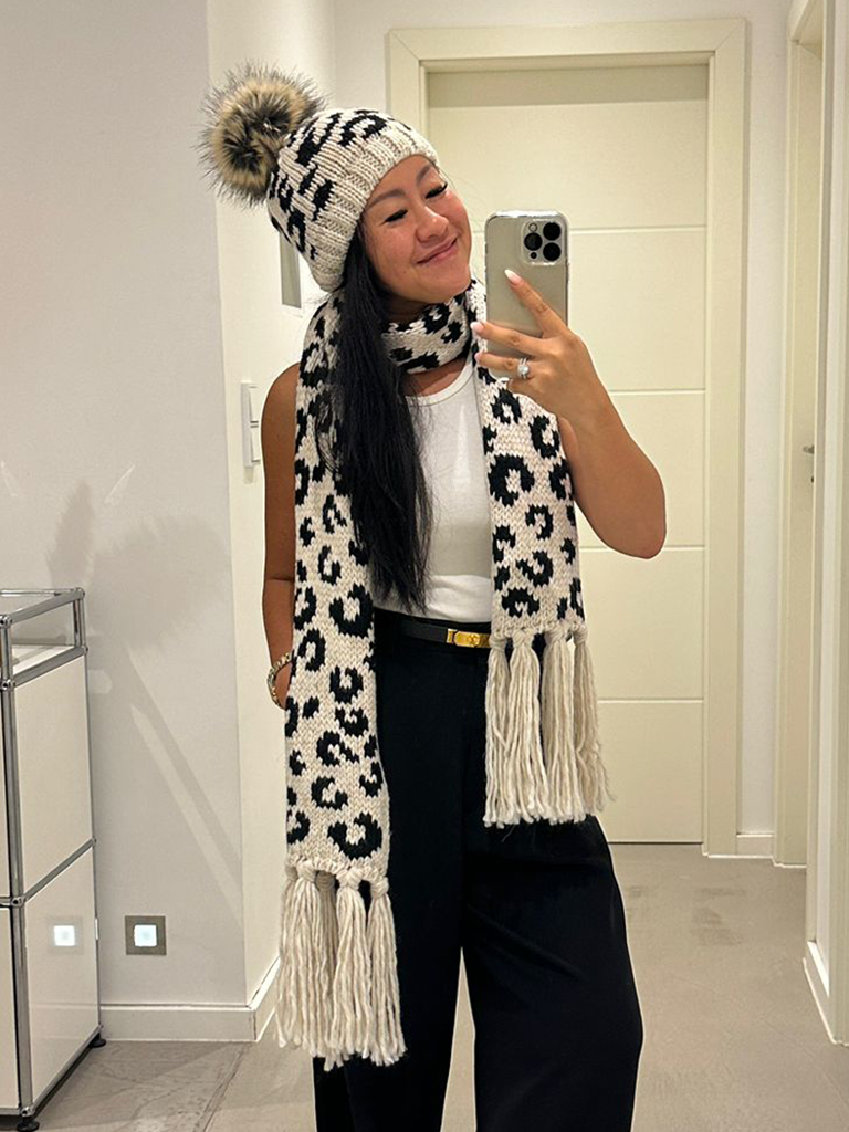 Strickmütze mit Bommel - Leo Creme