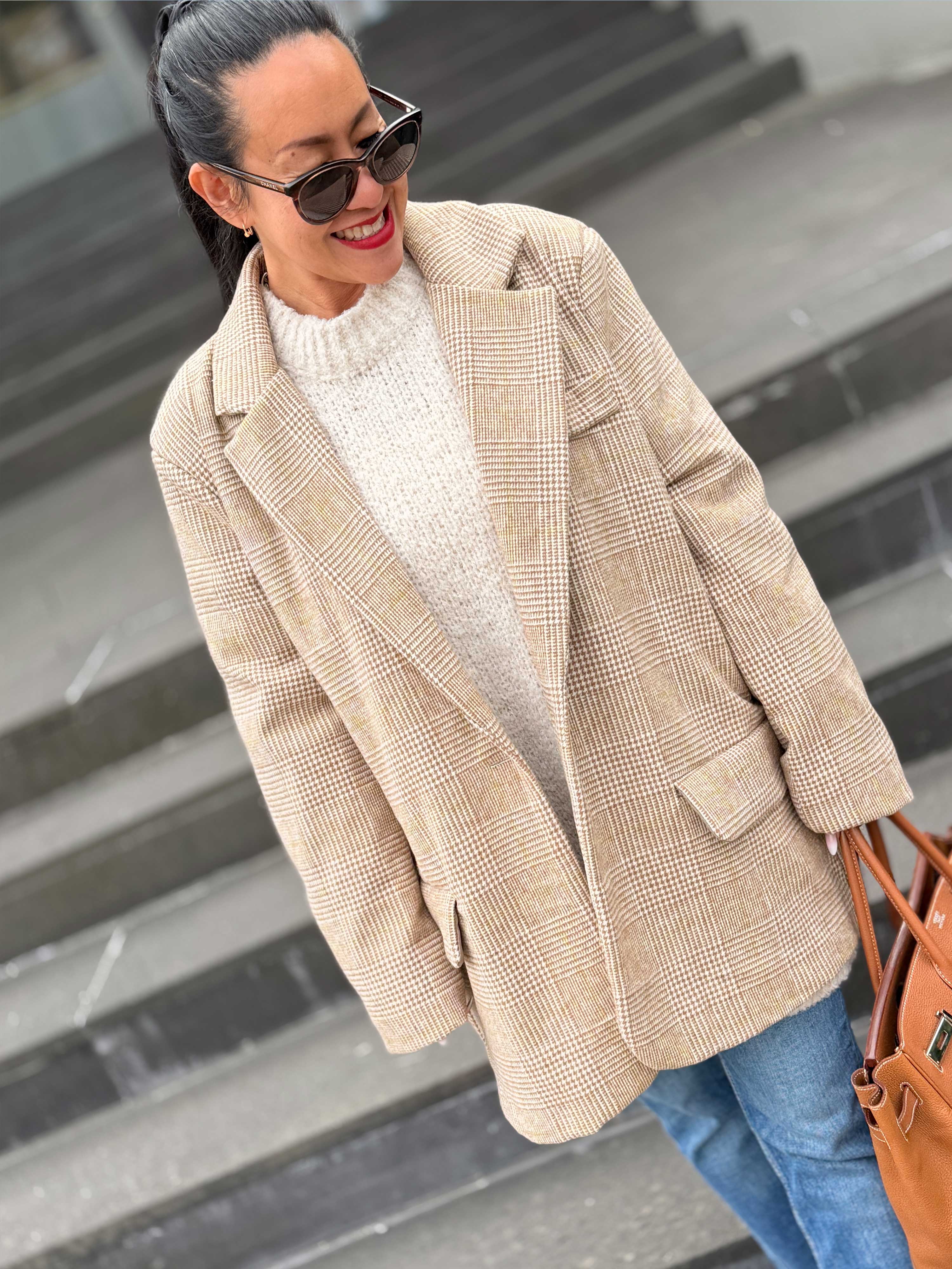 Oversize Blazer Jacke - KARO - Camel