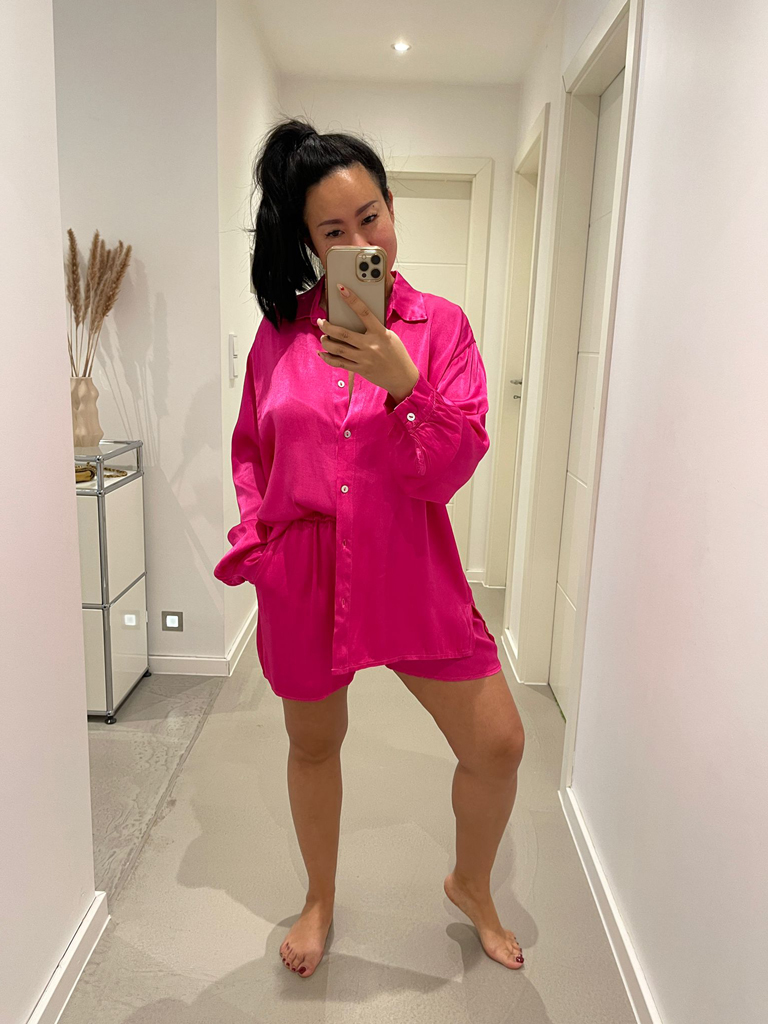 AL-23-298-Pink-3 Shiny Summer Set - Bluse & Hose - Pink