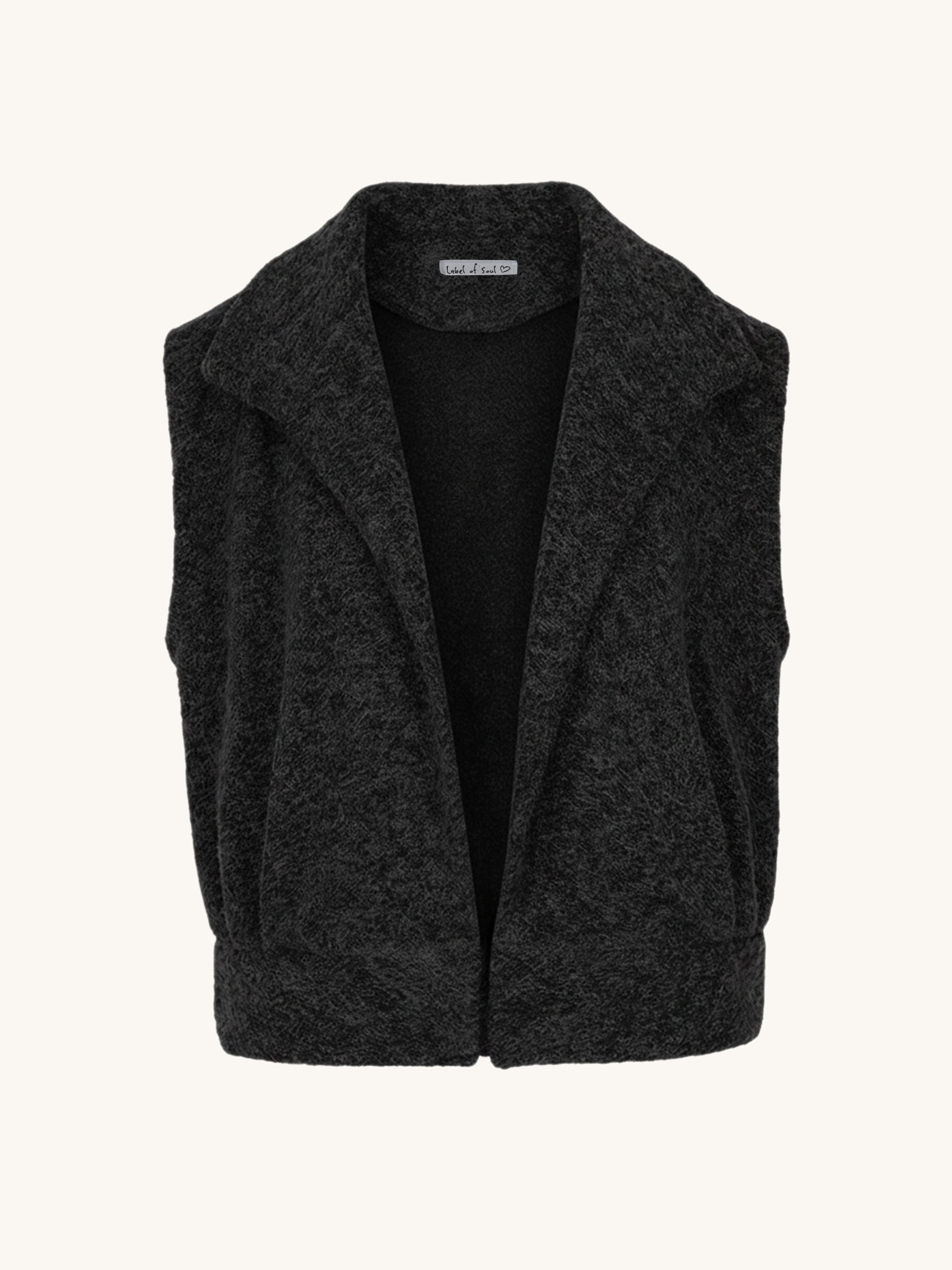 Oversize Bouclé Weste mit Kragen - HENRY - Schwarz