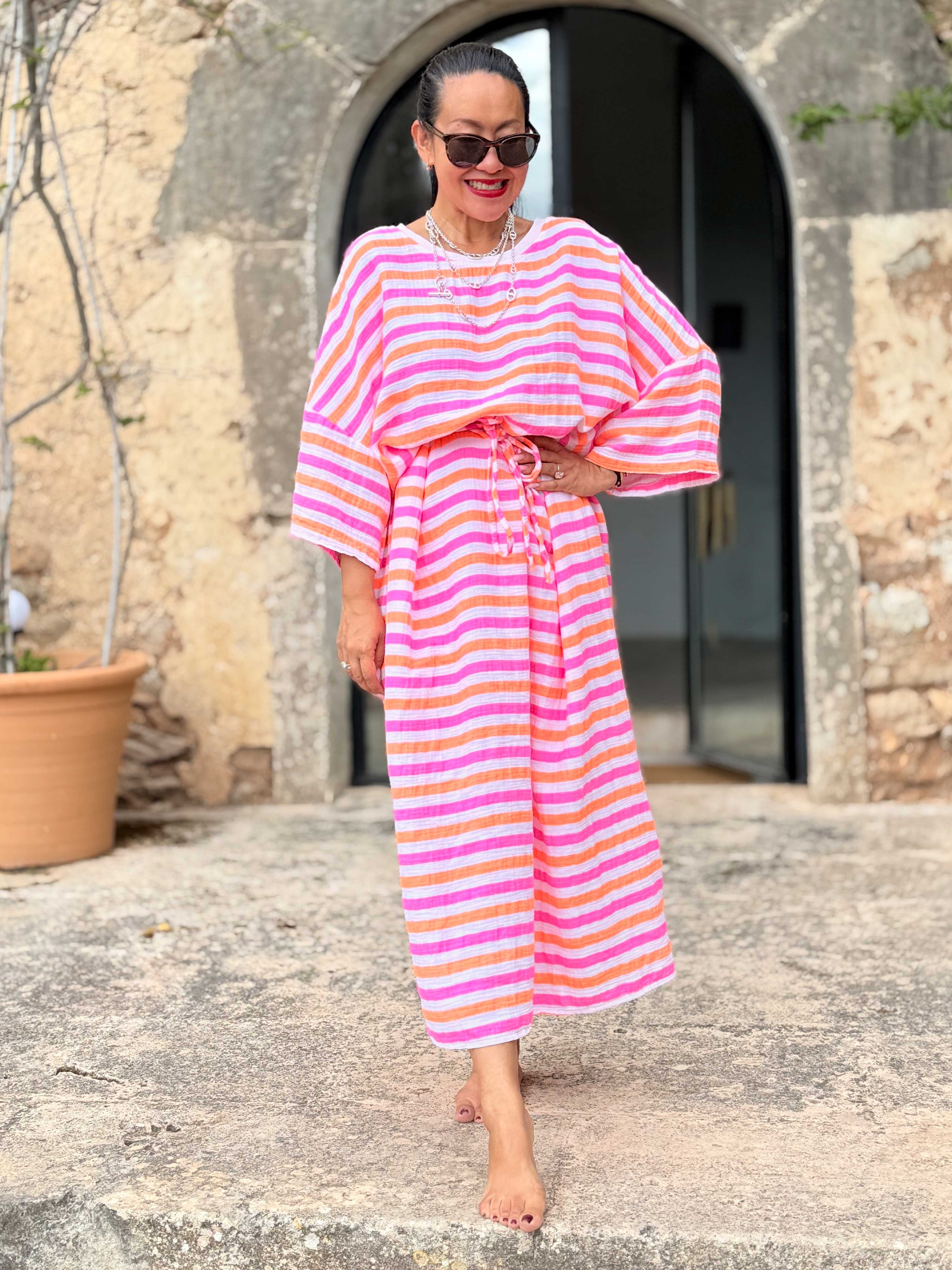 Musselin Oversize Kurzarm Sweatkleid - Beach