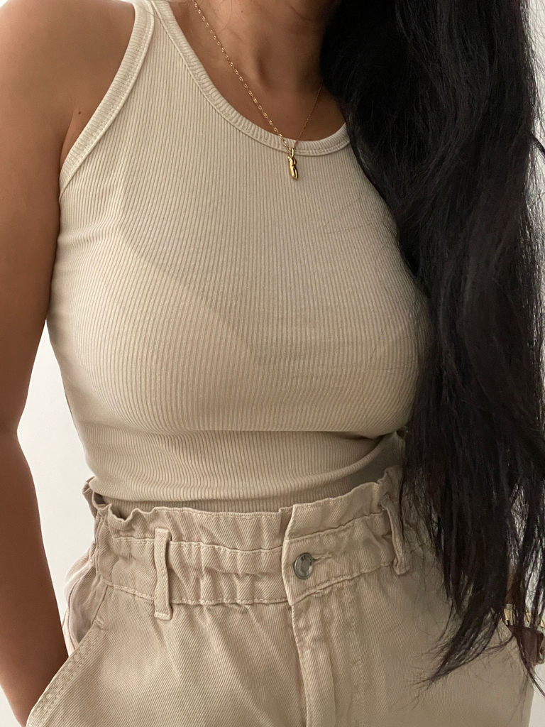 Geripptes Racertop - Beige
