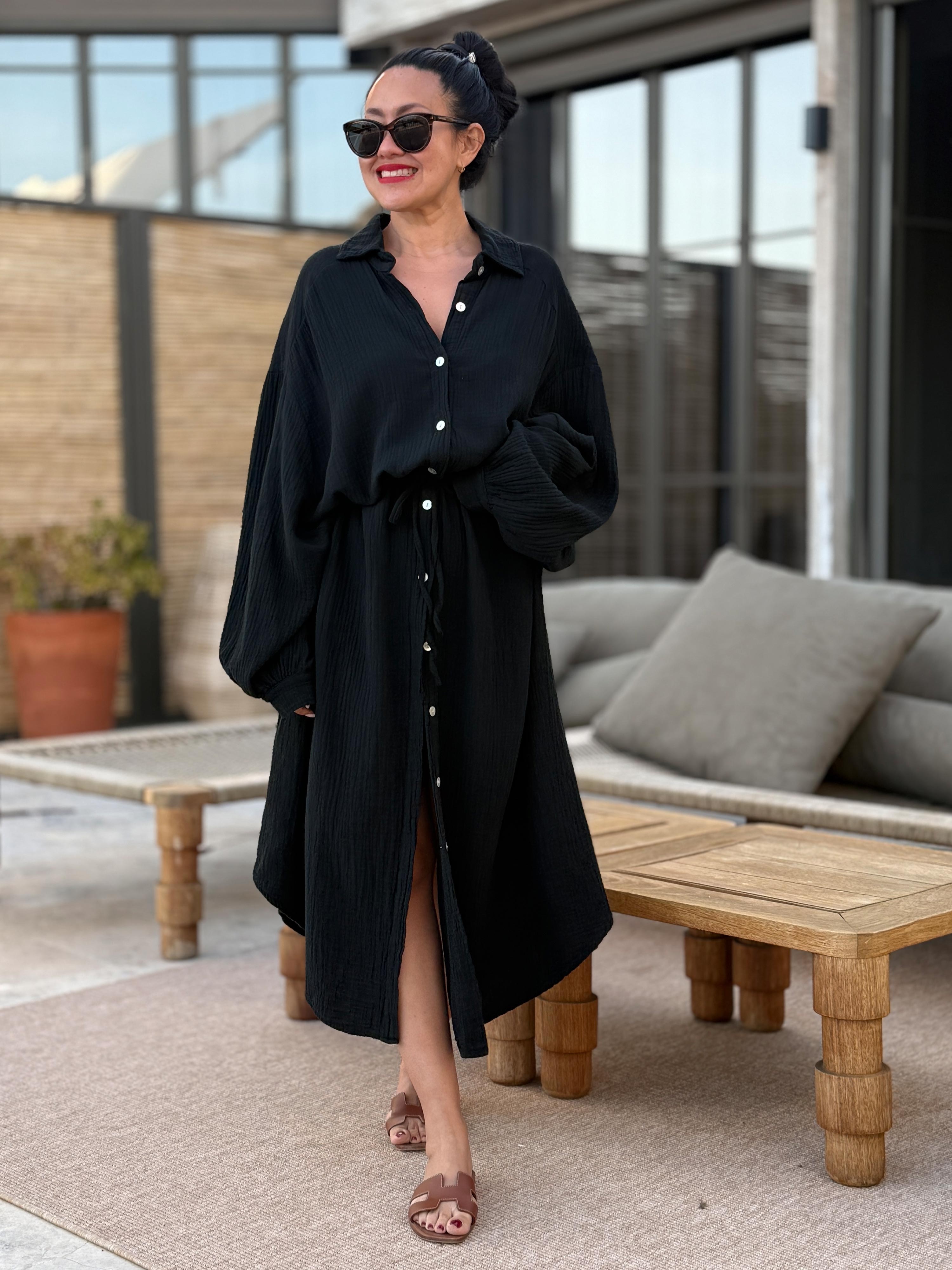 Musselin Oversize Blusenkleid - SEVILLA - Schwarz Musselin Oversize Blusenkleid - SEVILLA - Schwarz