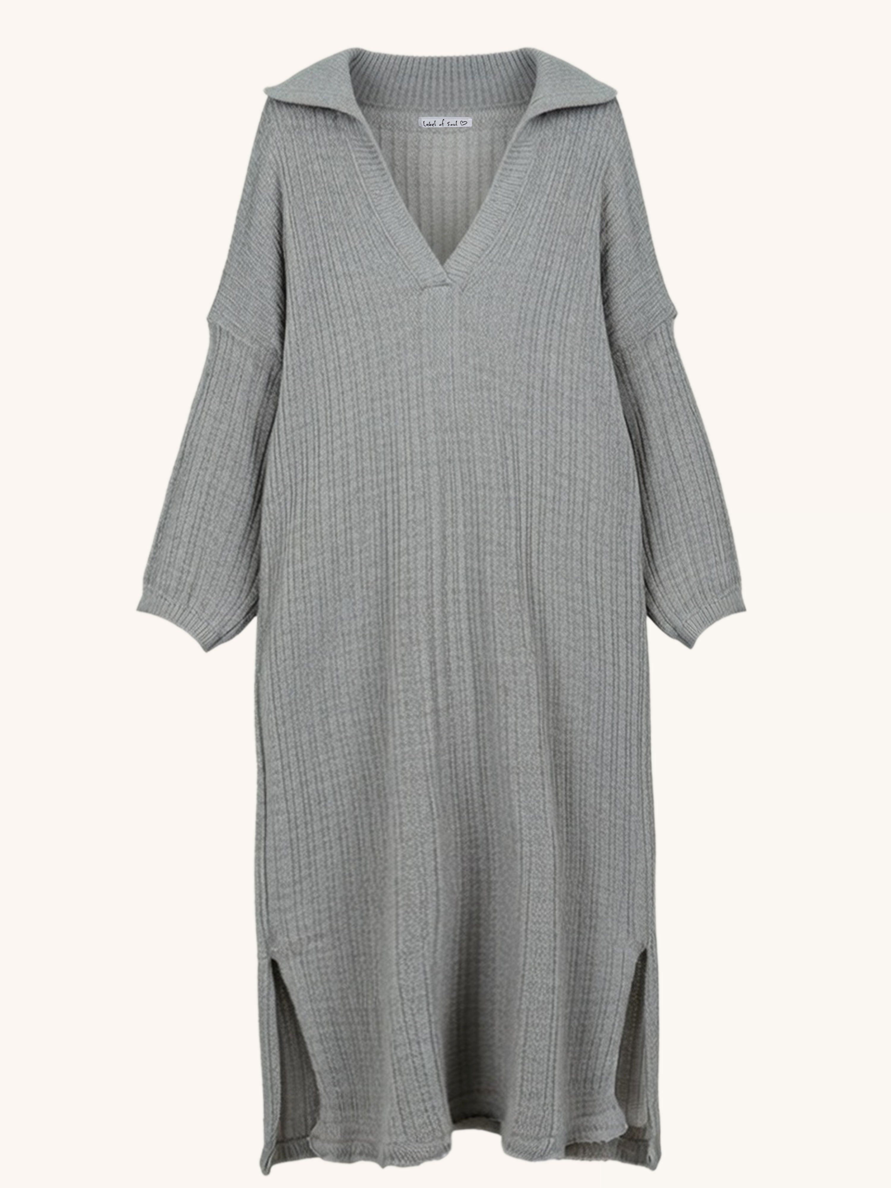 Langarm Strickkleid Santanyi - CURVY - Grau